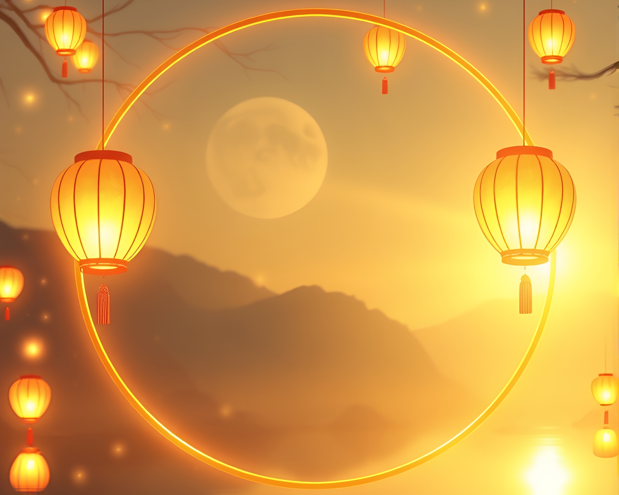 Ethereal Floating Lanterns in Morning Algorithmic Glow – free AI stock image