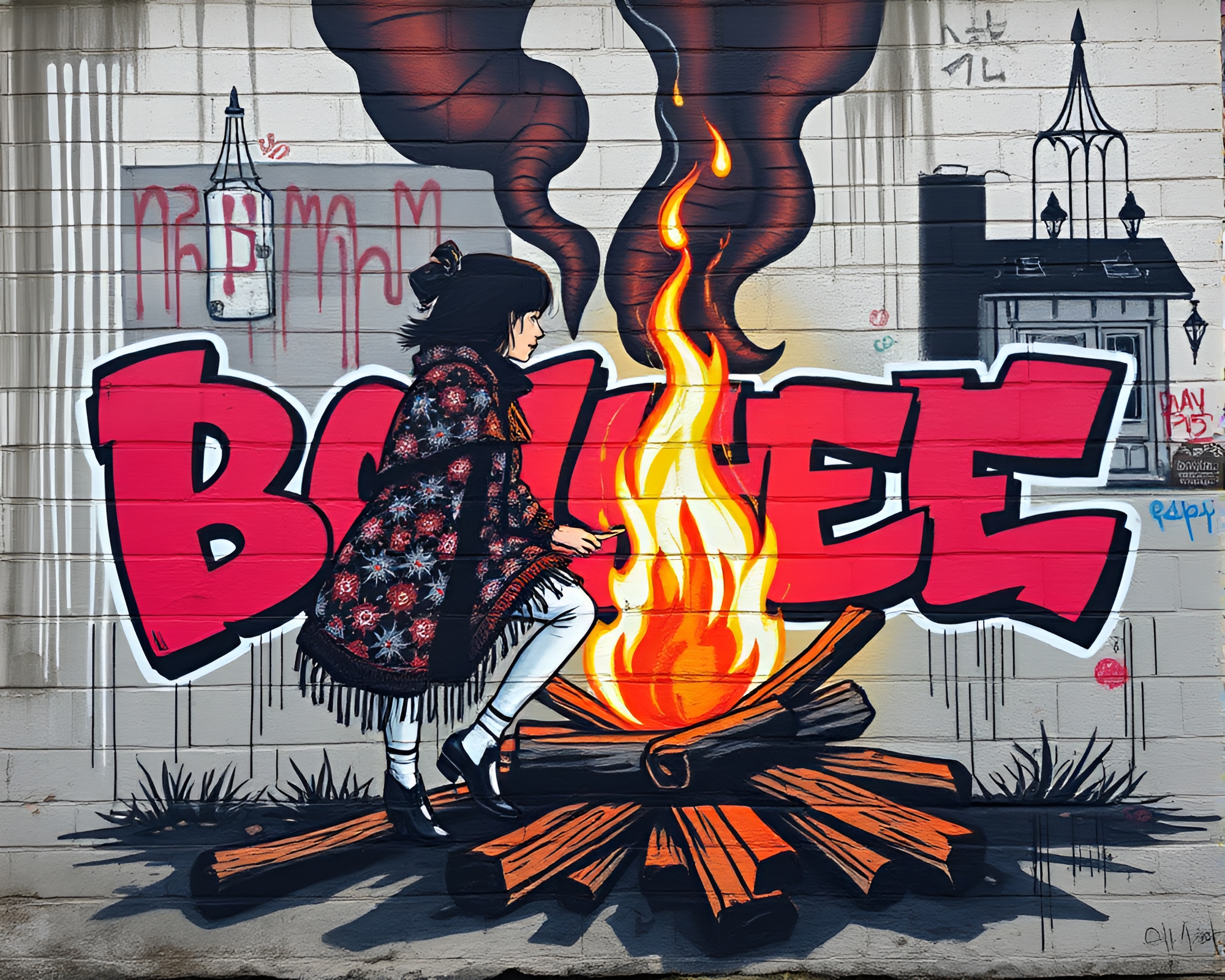 Chilling Banshee Fashion Mural By Bonfire Light – free AI stock image