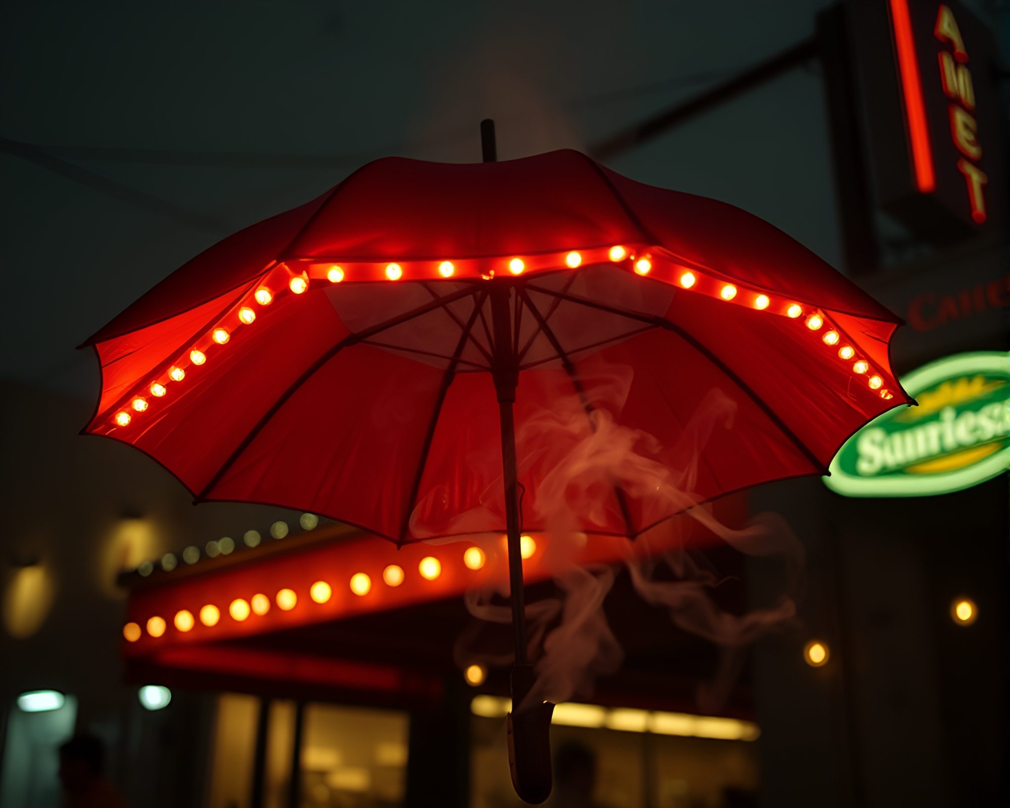 Mesmerizing Umbrella Smoke Rings in Retro Scanline Style – free AI stock image