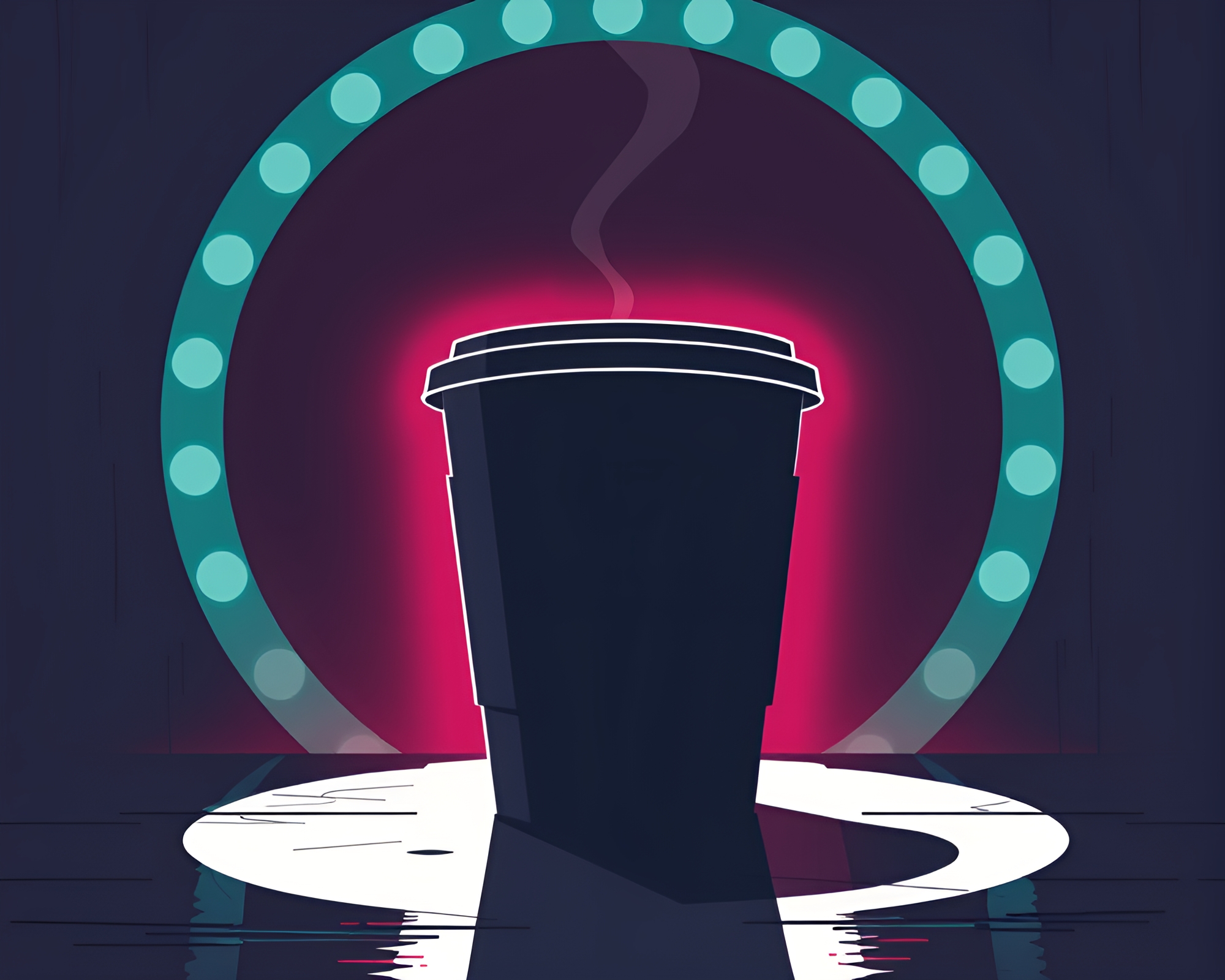 Cyberpunk Coffee Cup in Spotlight Negative Space – free AI stock image