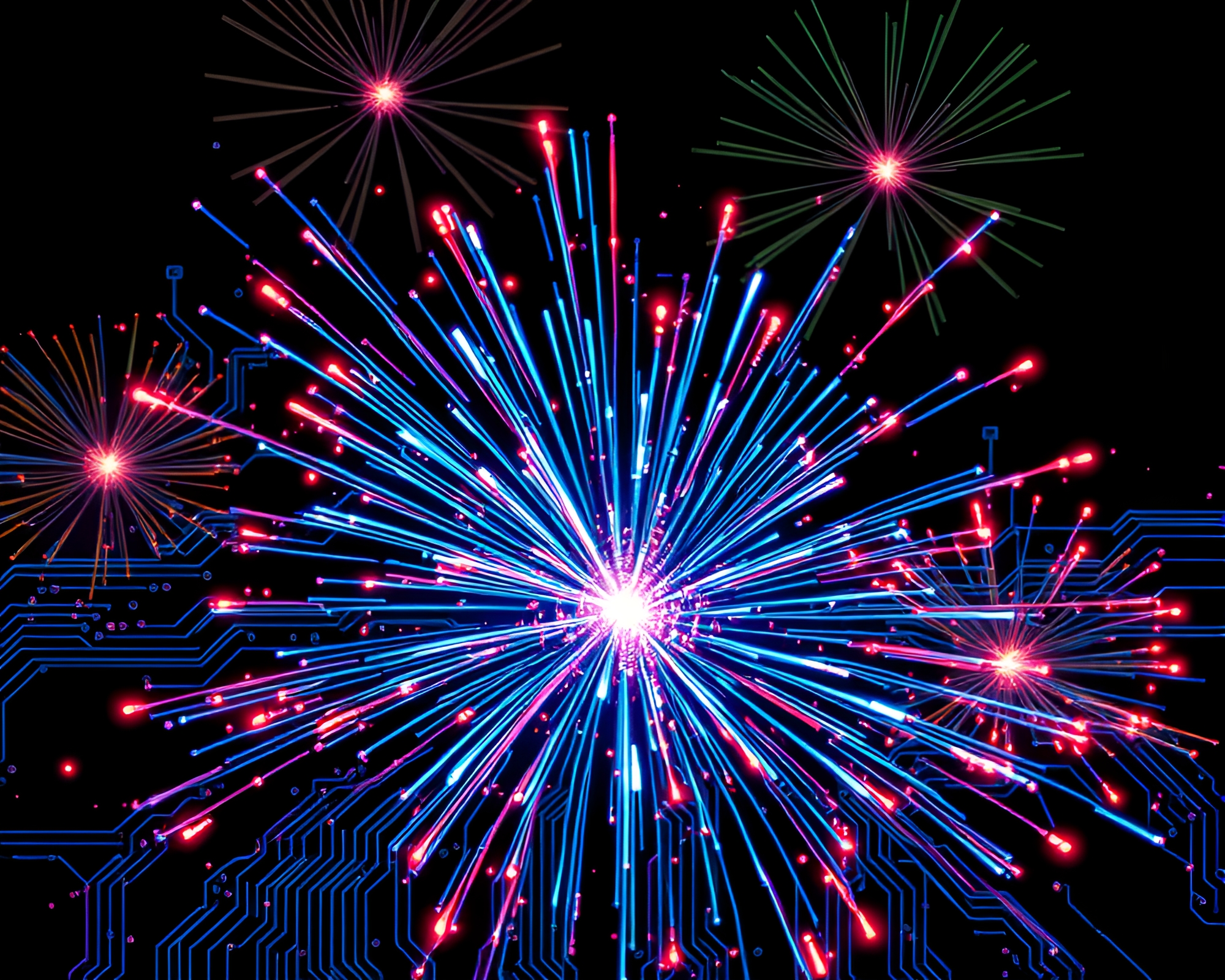 Sapphire Circuit ASCII Fireworks – free AI stock image