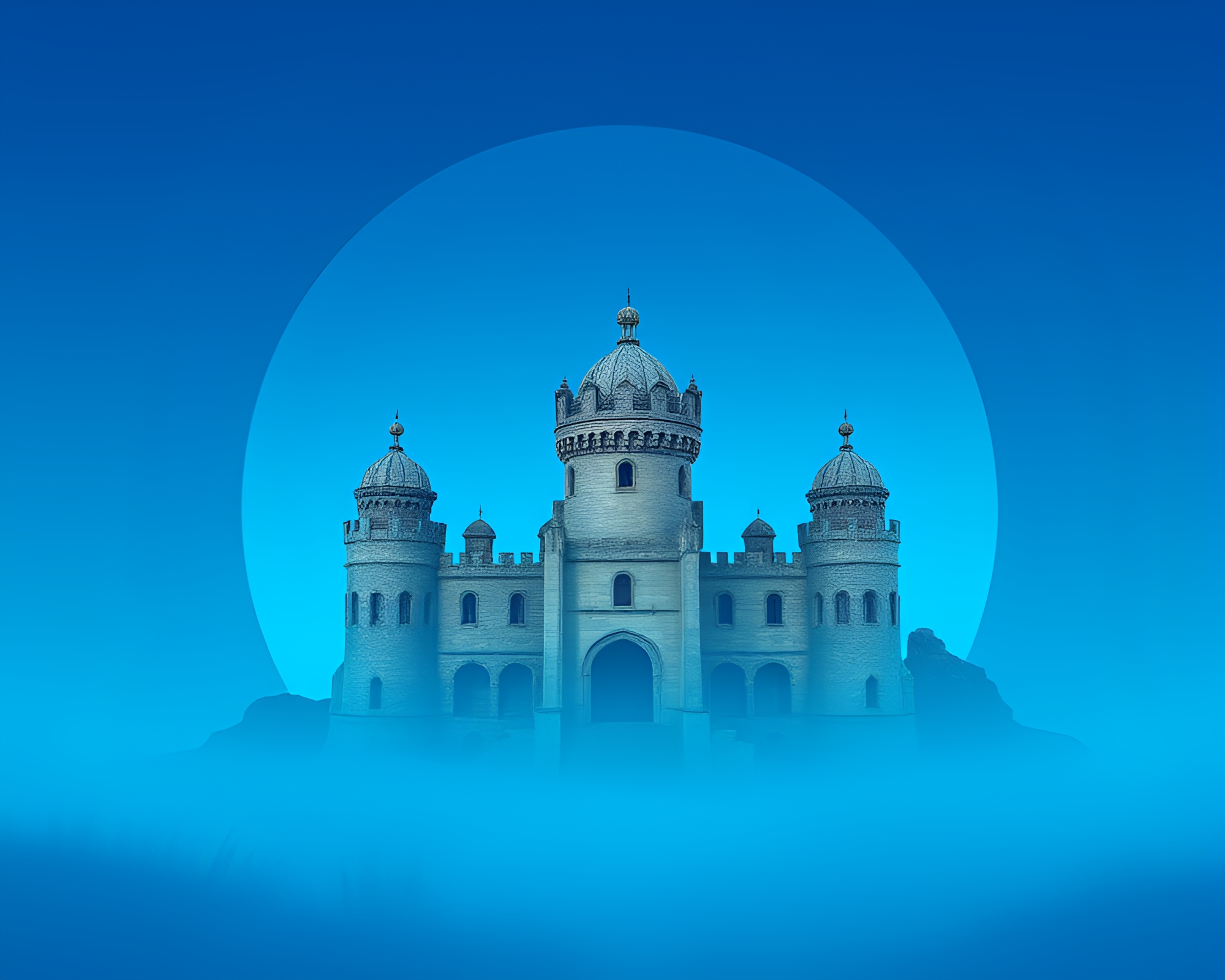 Mystical Deserted Castle in Arctic Blue Hues – free AI stock image