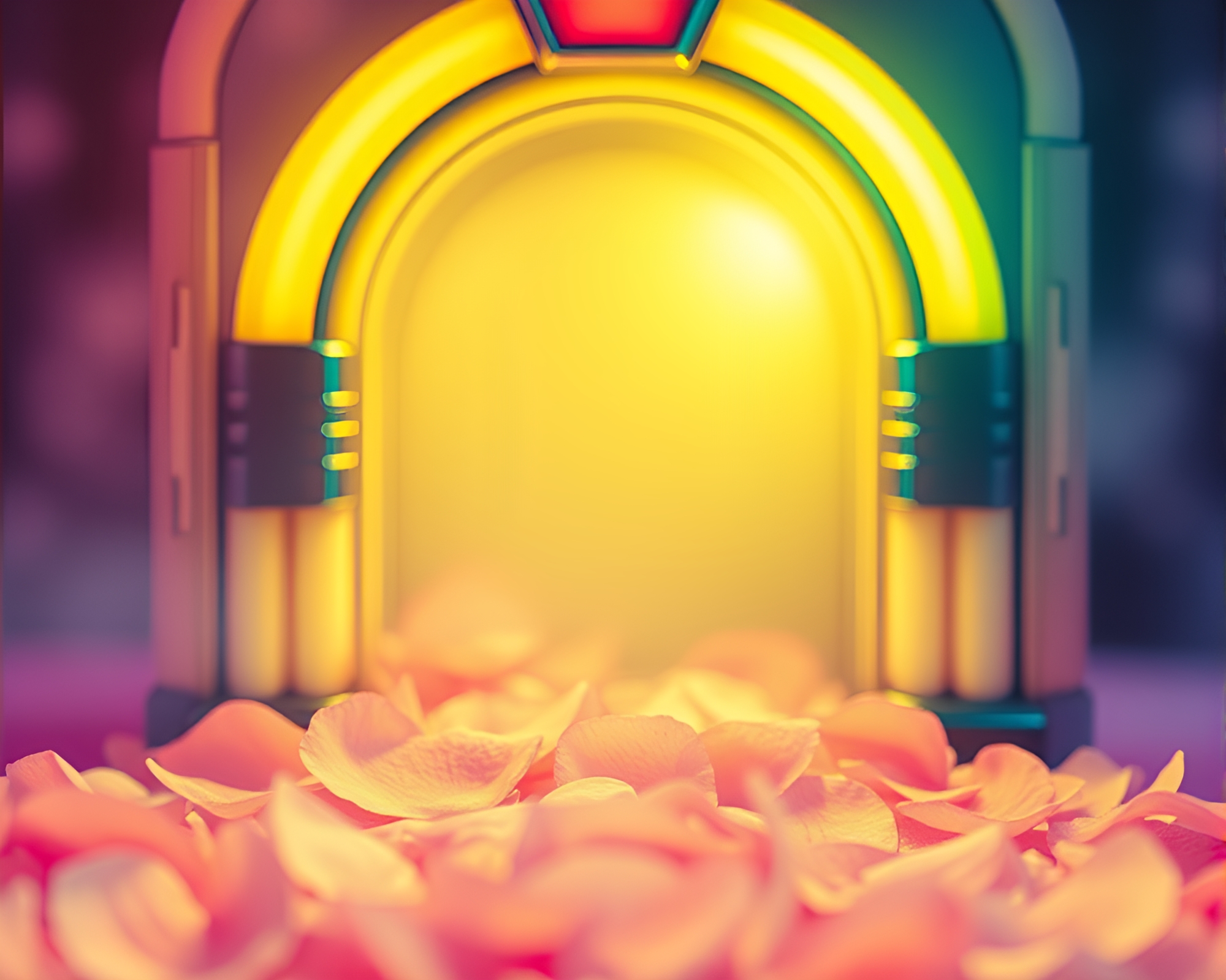 Pastel Drawing: Blossoming Flowers in Retro Jukebox Glow – free AI stock image