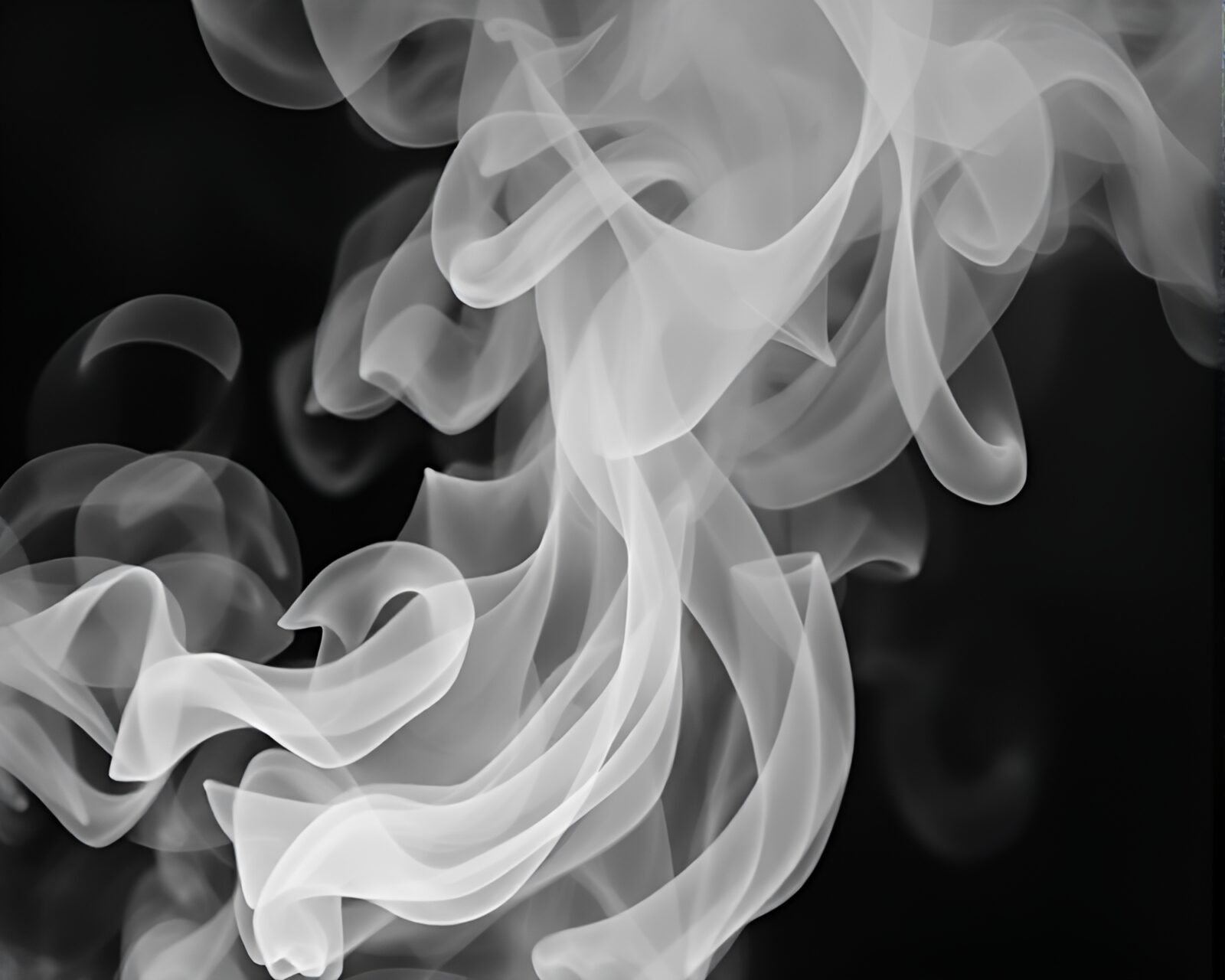 Black and white image of mystical banshee among swirling smoke rings
