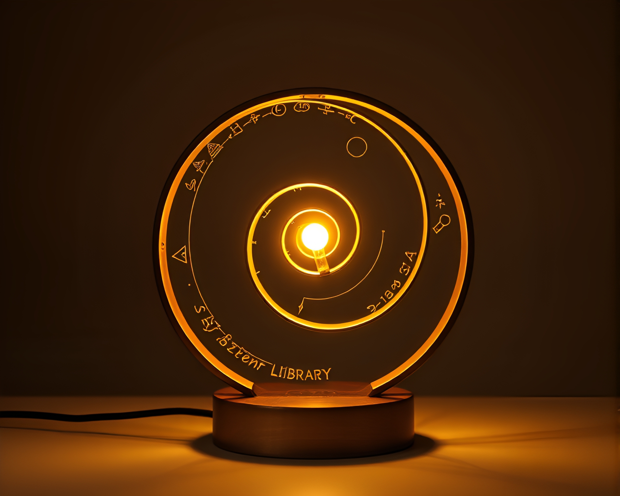 Satellite Engraved in Golden Spiral Library Lamp Light – free AI stock image