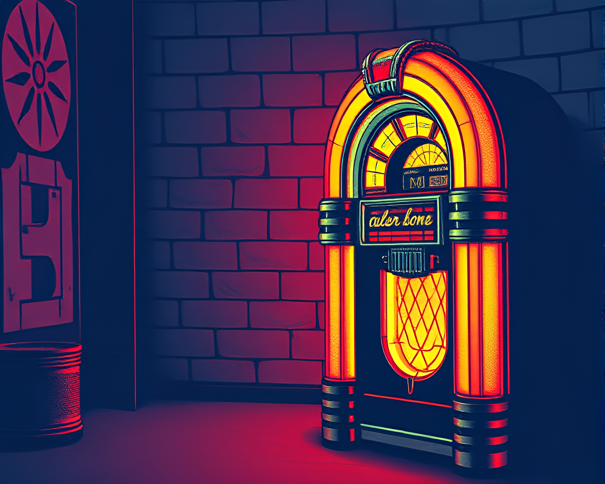 Vintage Jukebox in Faded Denim Scene – free AI stock image