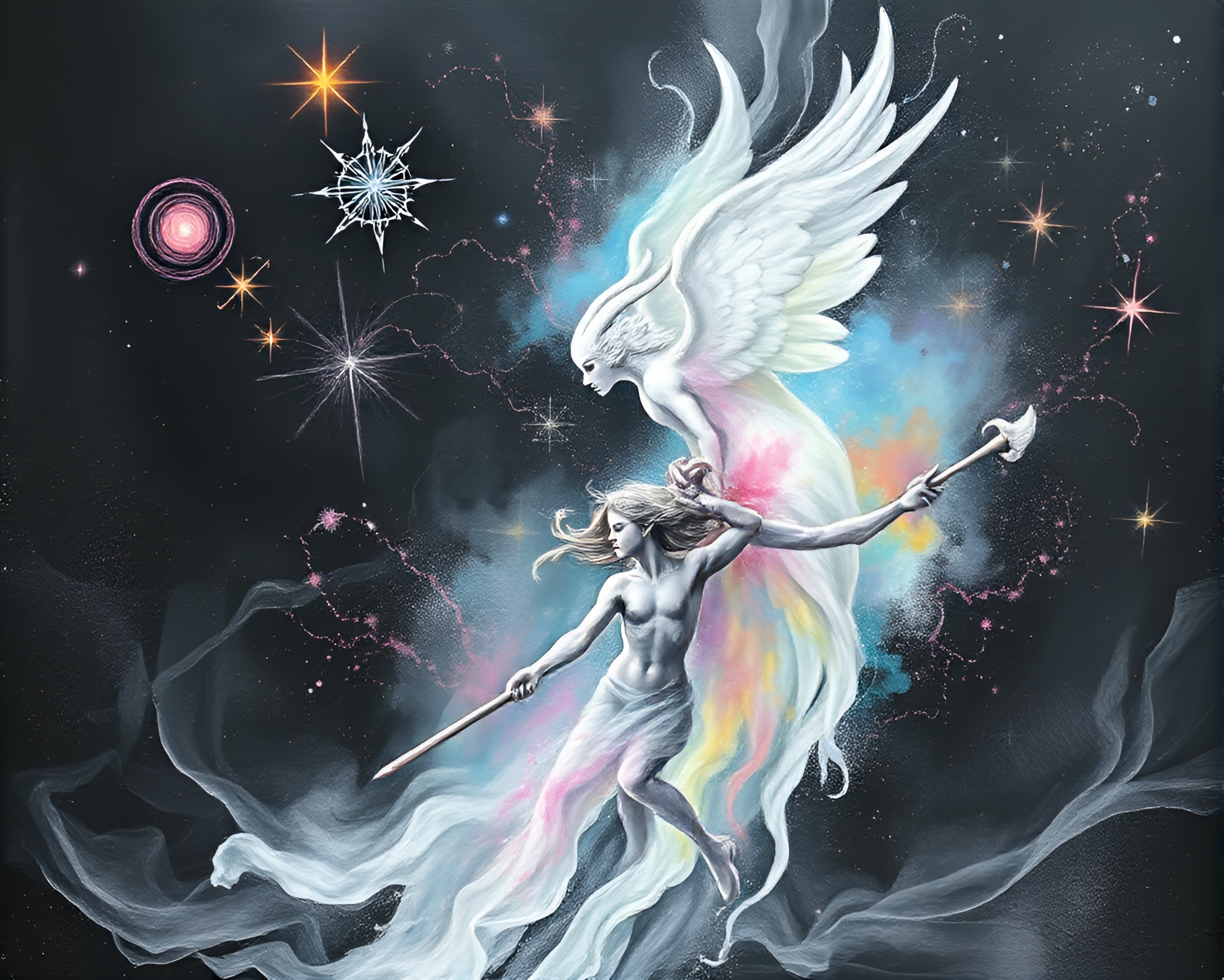 Celestial Nymph in Chalk Drawing – free AI stock image