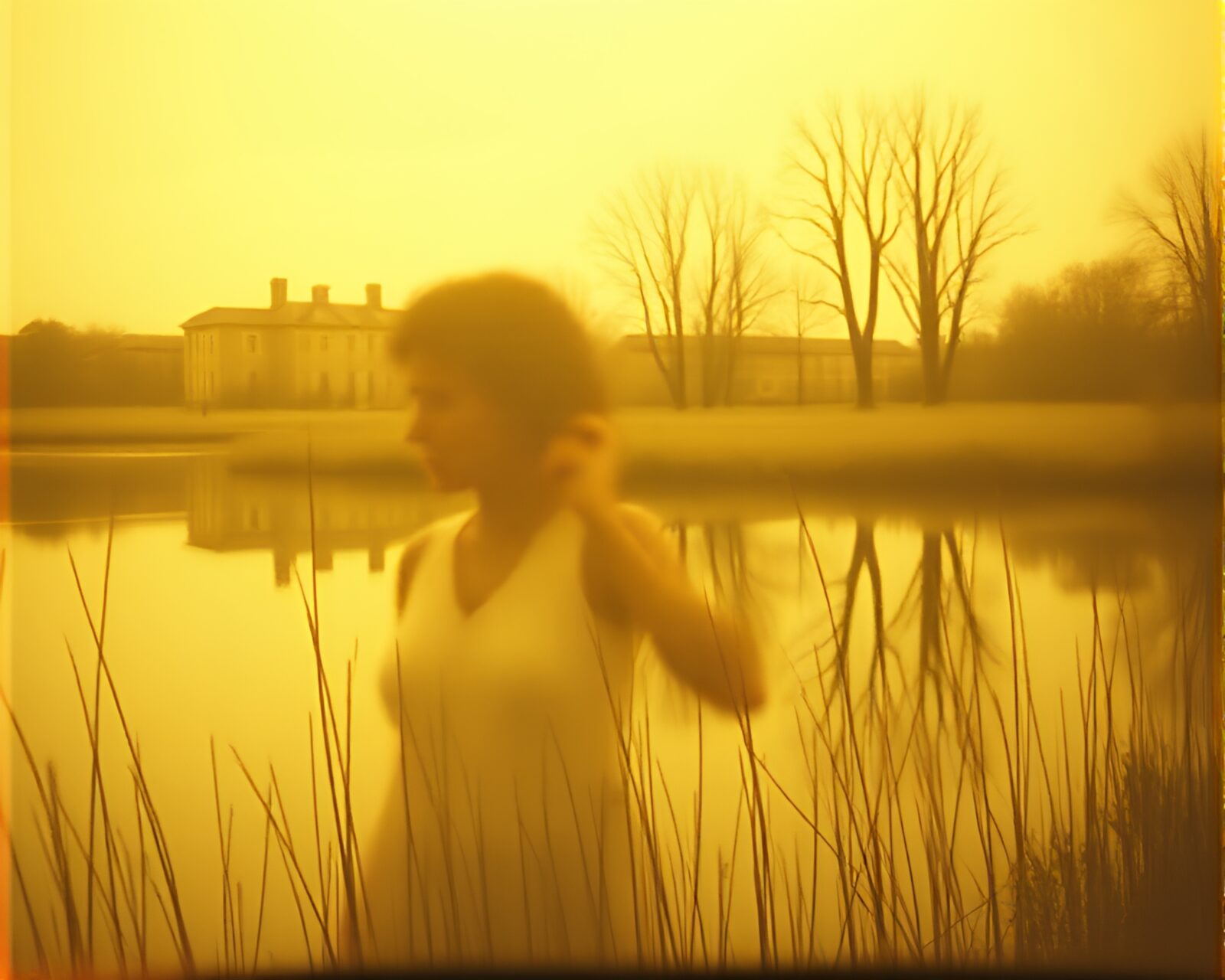 Beautiful nymph surrounded by mystical double reflections in sepia tones