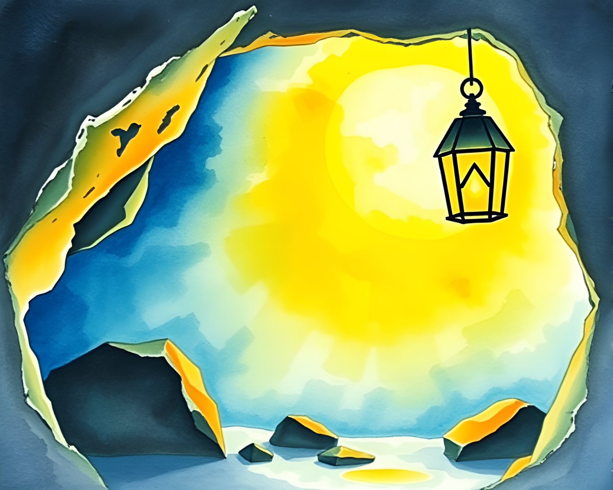 Enchanting Cave Painting Illuminated by Lantern Light – free AI stock image