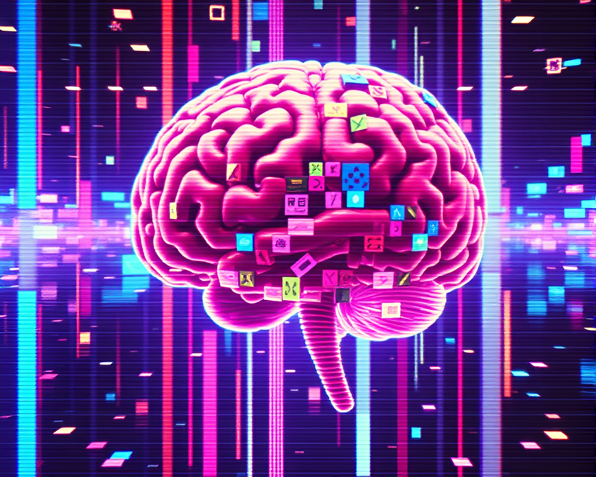 Vaporwave AI Brain Tiled Mosaic – free AI stock image