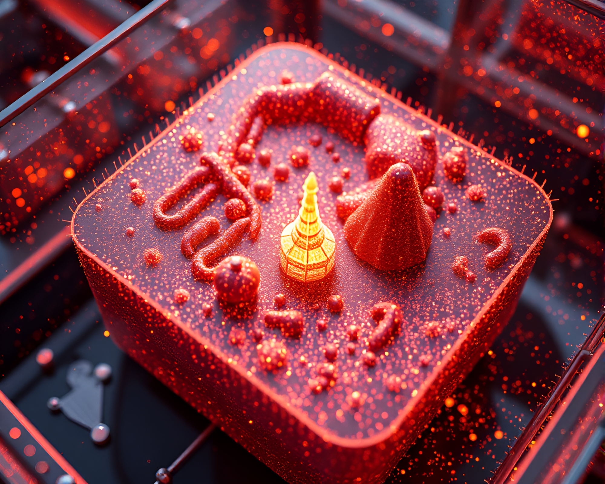 Futuristic 3D Bio-Printer Creates Stardust Shimmering World – free AI stock image
