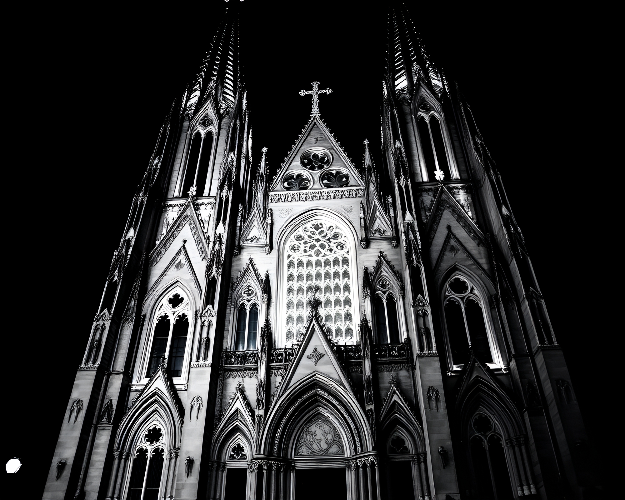 Gothic Pixelated Cathedral with Duotone Lighting – free AI stock image