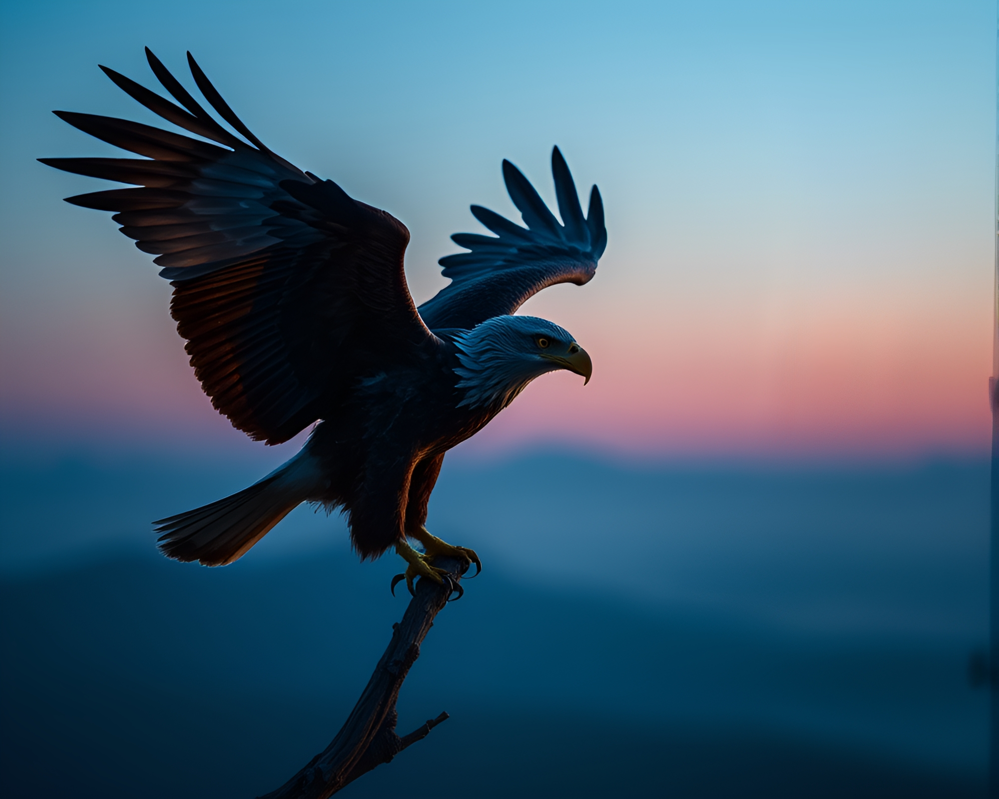 Majestic Eagle Soaring at Twilight Blue Hour – free AI stock image