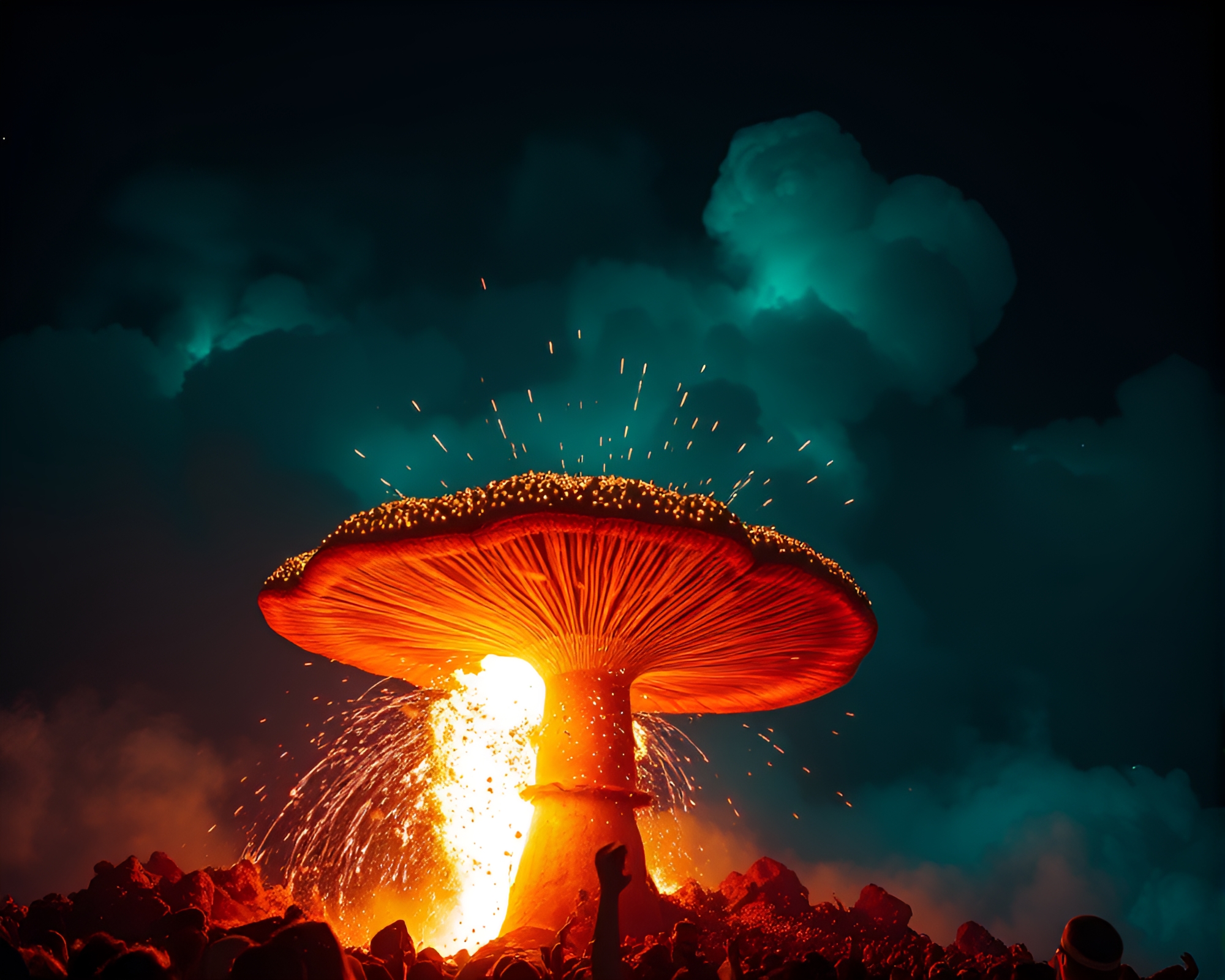 Explosive Fungal Bioluminescence in Tenebrism Festival Display – free AI stock image