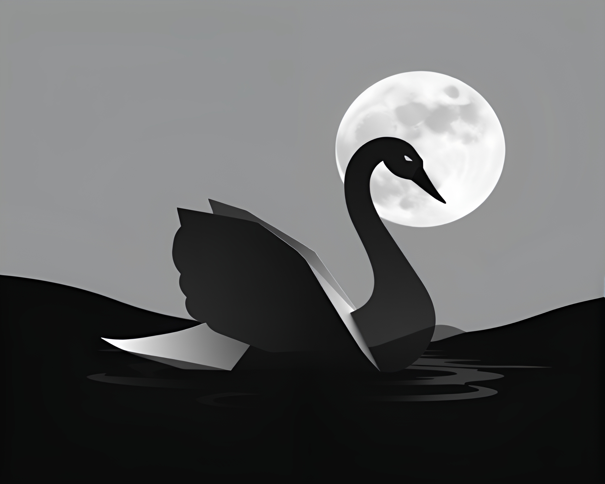 Origami Swan Silhouette on Algorithmic Lunar Canvas – free AI stock image