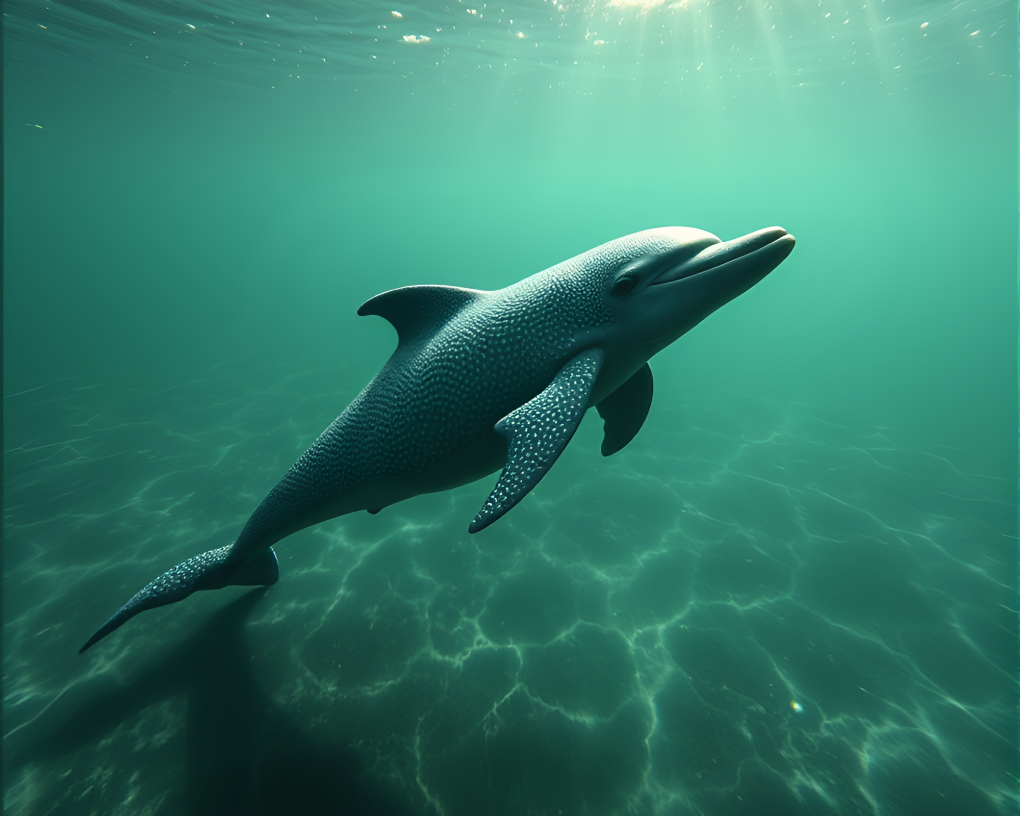 Stippled Amazon River Dolphin in Glowing God Rays – free AI stock image