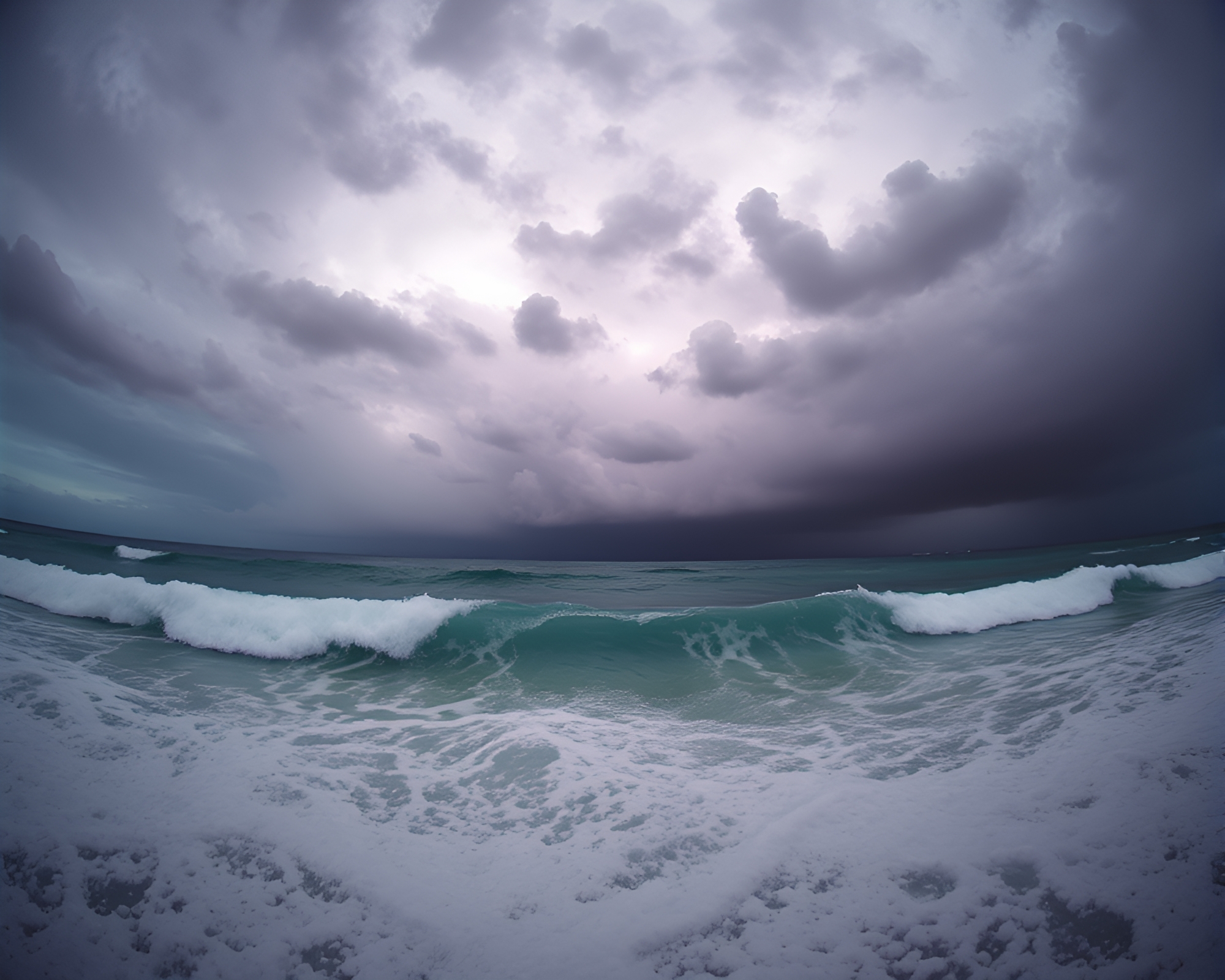 Majestic Thunderstorm: Fisheye Infrared Denim Seascape – free AI stock image