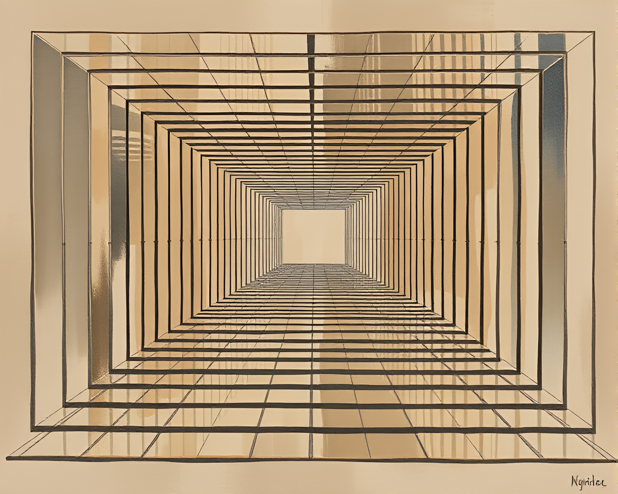 Gouache Mirror Maze: Earth-Toned Grid Exploration – free AI stock image