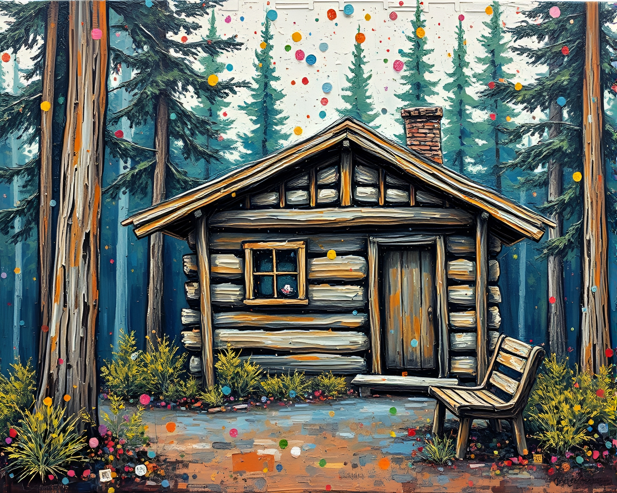 Rustic Cabin Street Art Impressionism – free AI stock image
