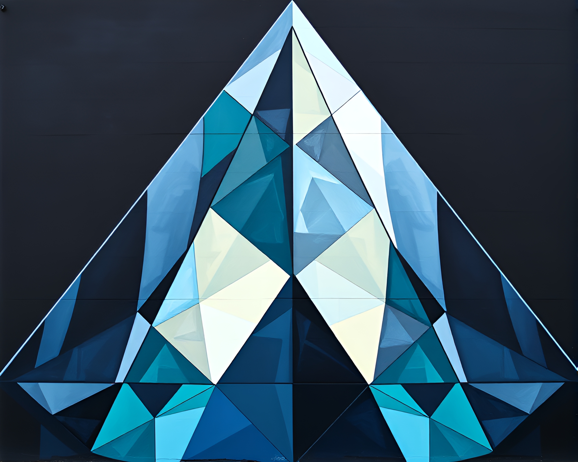 Glass Pyramid Nocturnal Mural Composition – free AI stock image