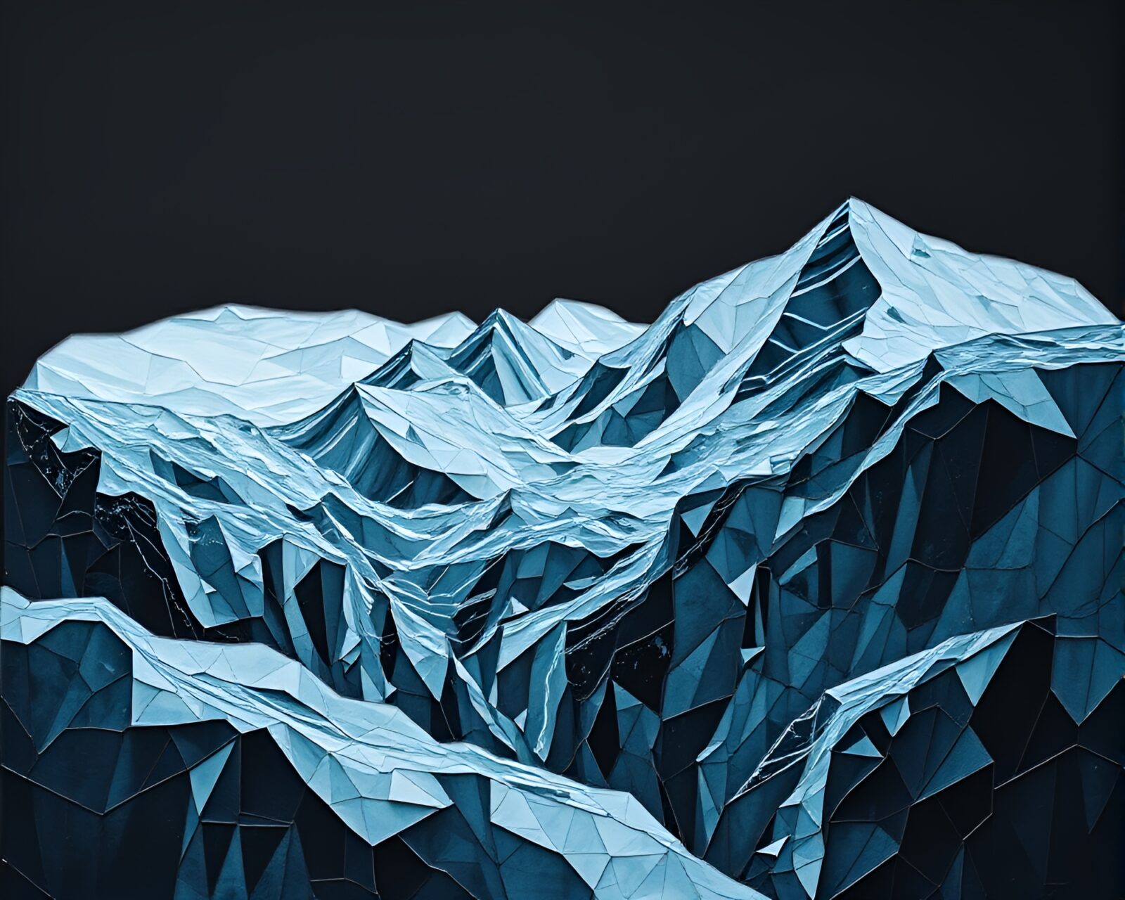 Abstract paper glacier pieces in dim lighting.