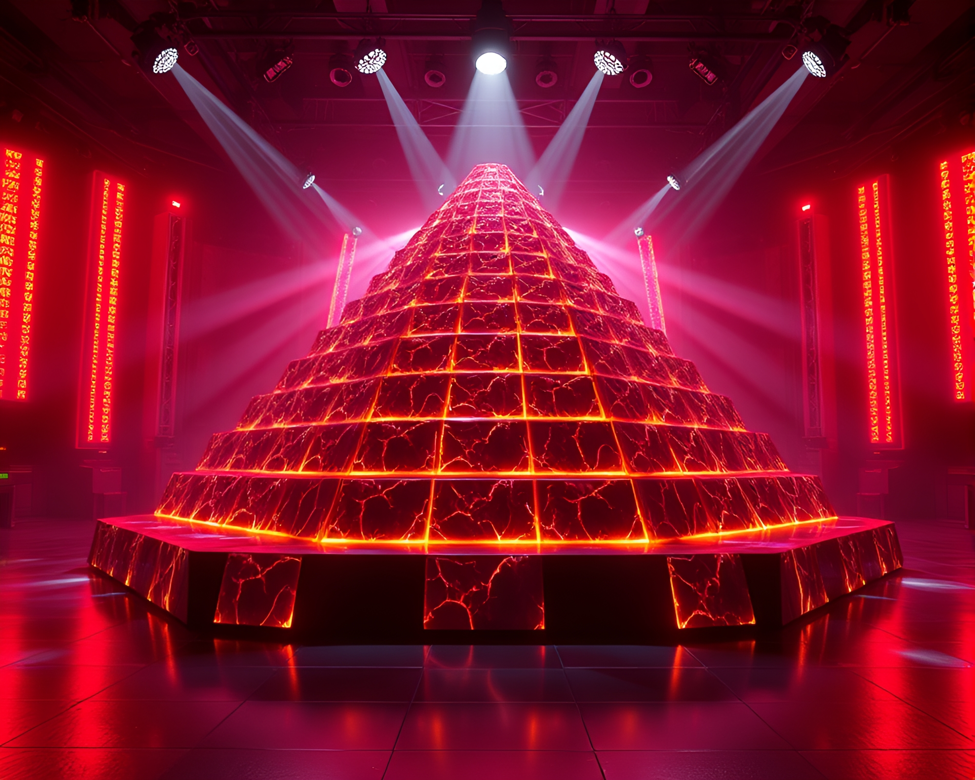 Dynamic Pyramid Dance Party with Strobe Lights – free AI stock image