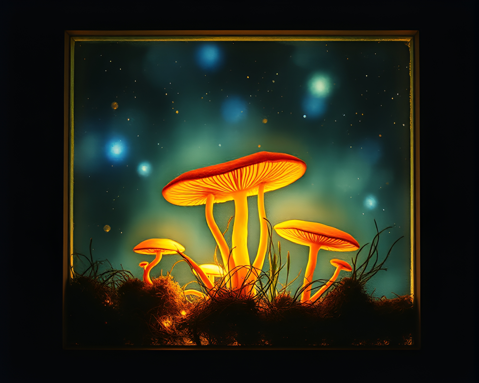Enchanted Fungal Garden in Watercolor Frame – free AI stock image
