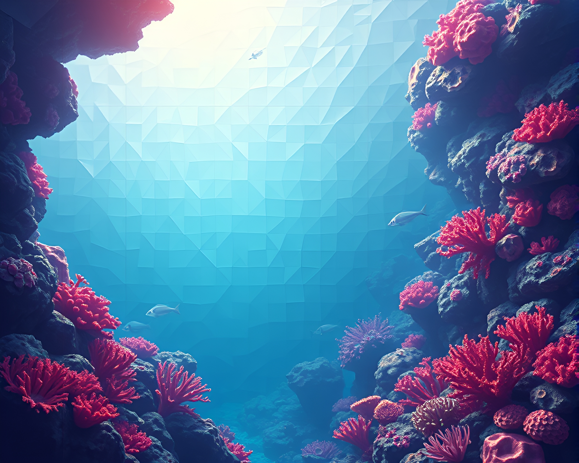 Coral Reef Mosaic Voxel Art: Dreamy Underwater Haven – free AI stock image
