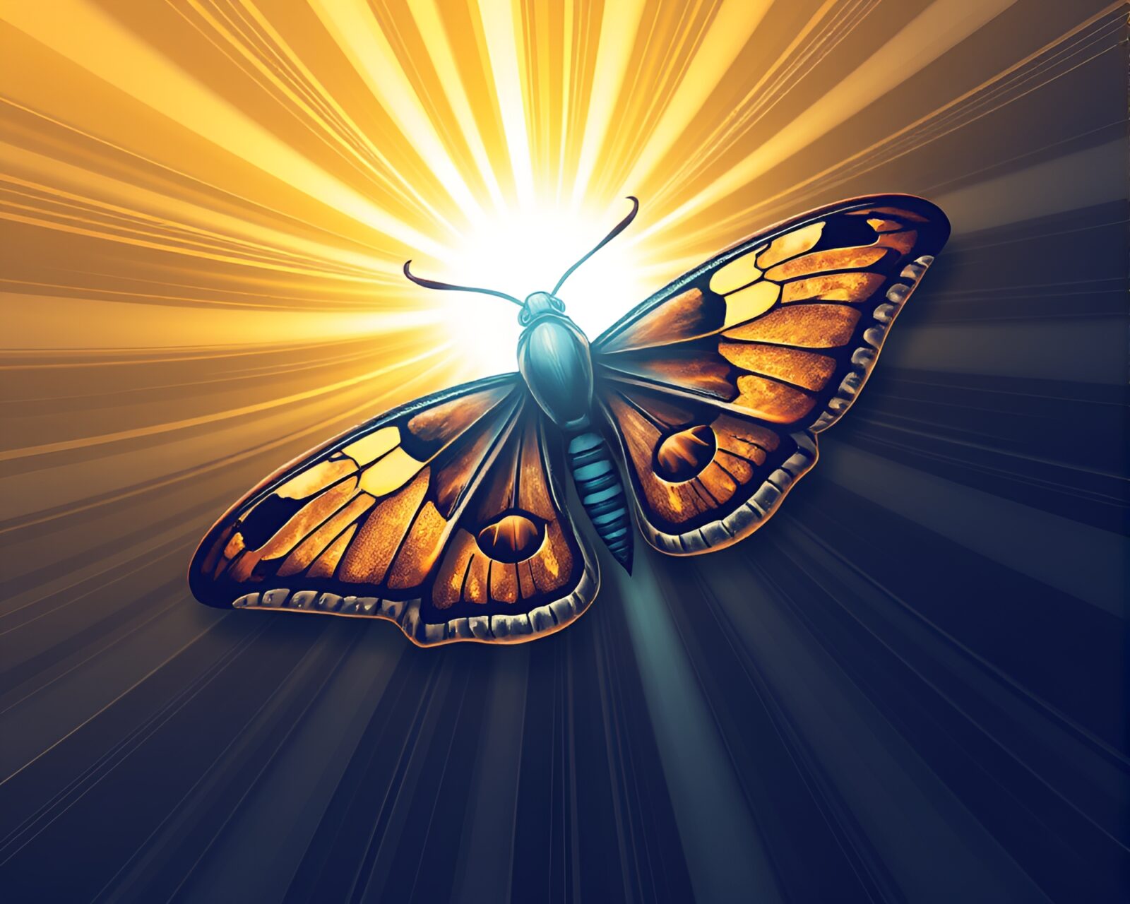 Spiral composition with glowing moth in sunlight vector illustration