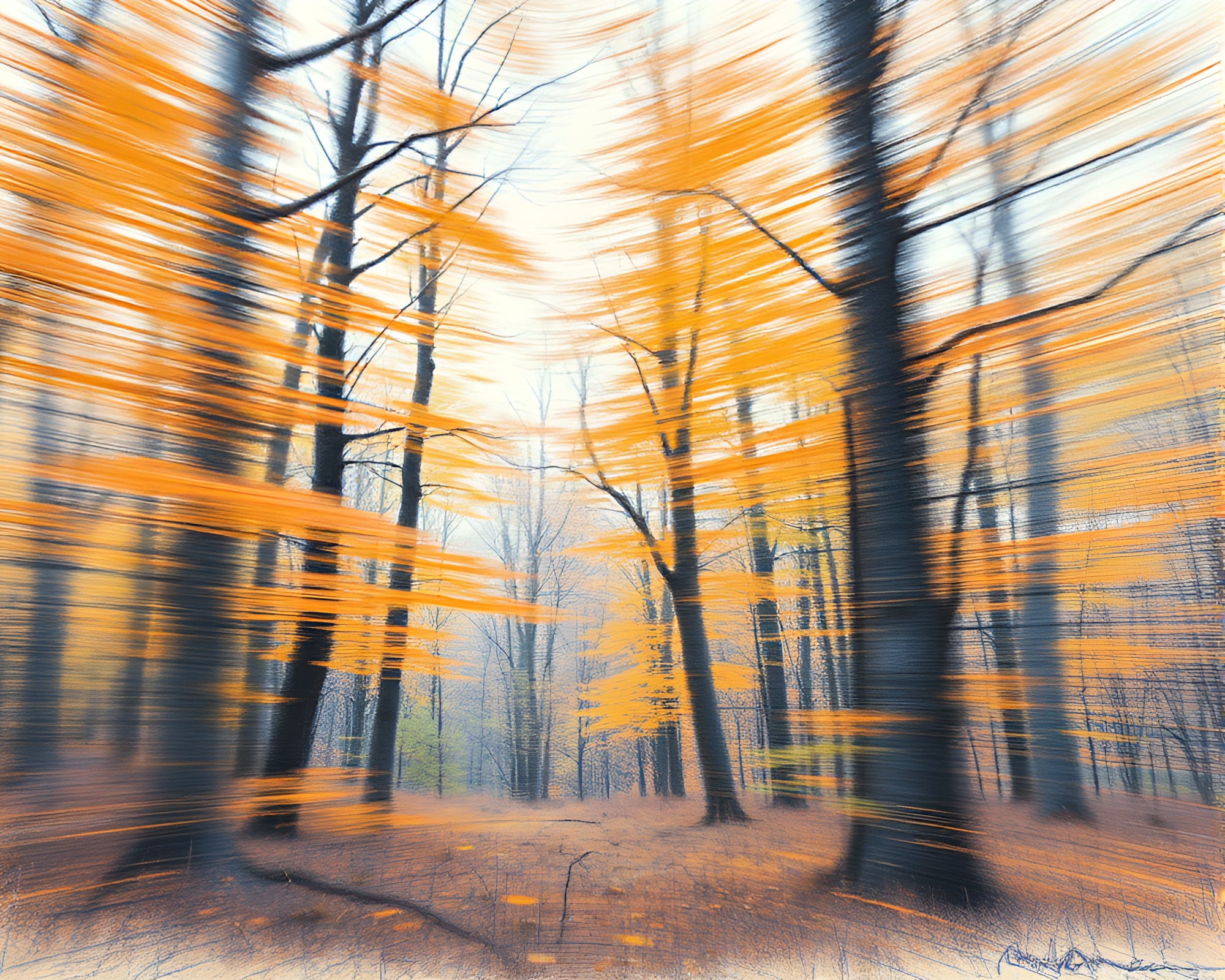 Enchanted Autumn Forest Pan Motion Sketch – free AI stock image