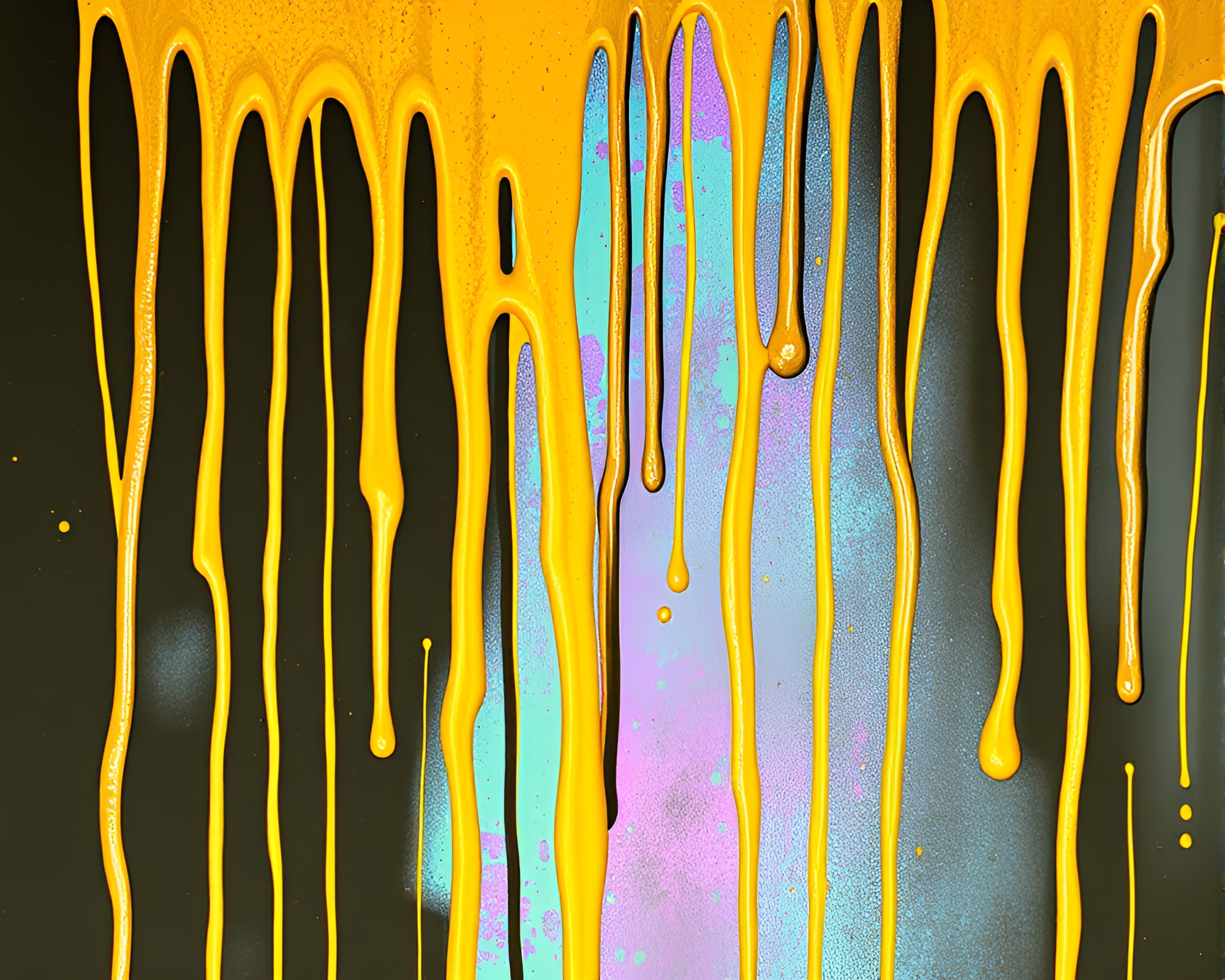 Mustard Yellow Holographic Woodcut Drip Art – free AI stock image