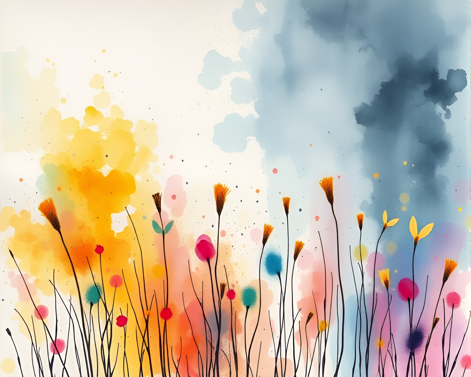 Ethereal Baguette Ballet: Ink Splashes in Pastel Fields – free AI stock image