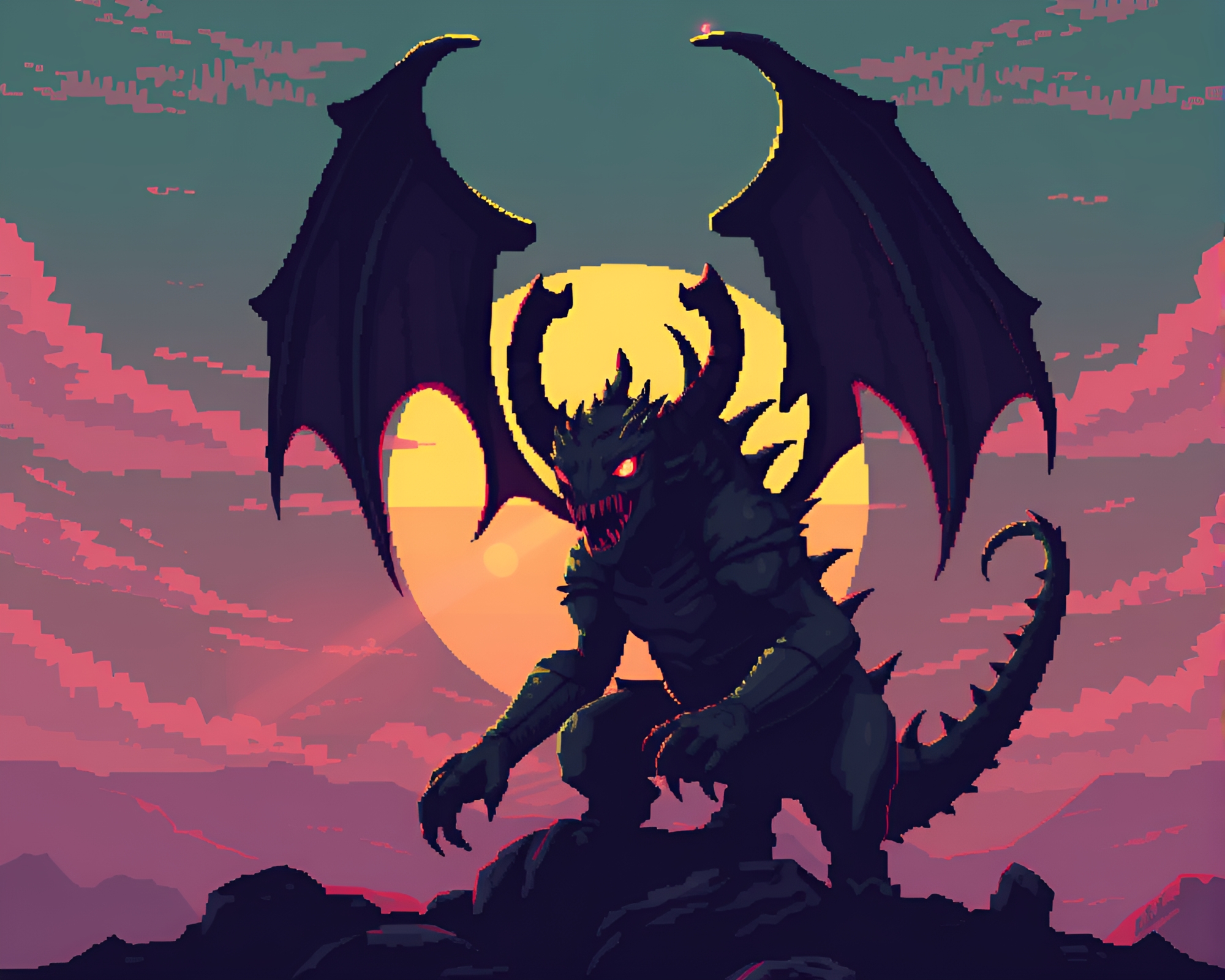 Cerberus in 8-Bit Sun Glare Dream – free AI stock image