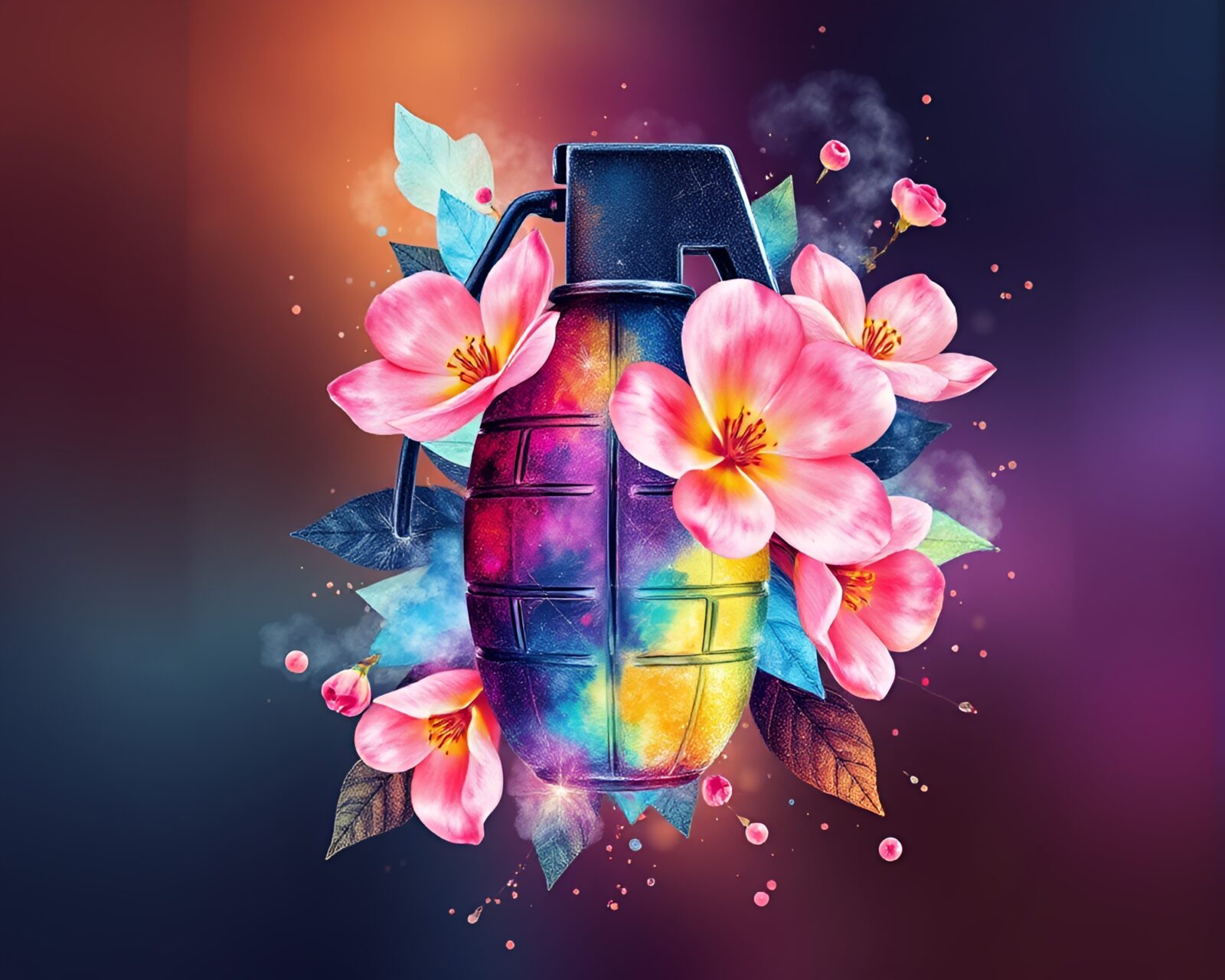 Abstract depiction of exploding antimatter grenade in watercolor style.