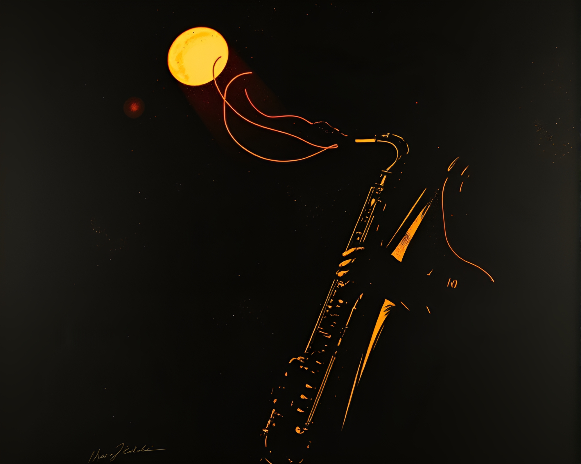 Saxophone in Dramatic Light Trails Composition – free AI stock image