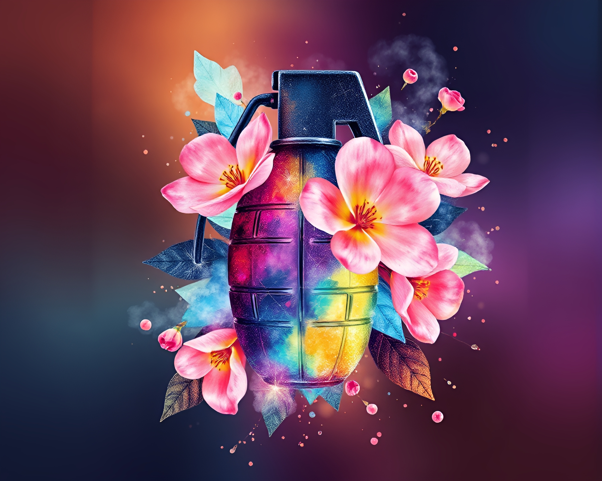 Neon Antimatter Grenade Watercolor Collage – free AI stock image