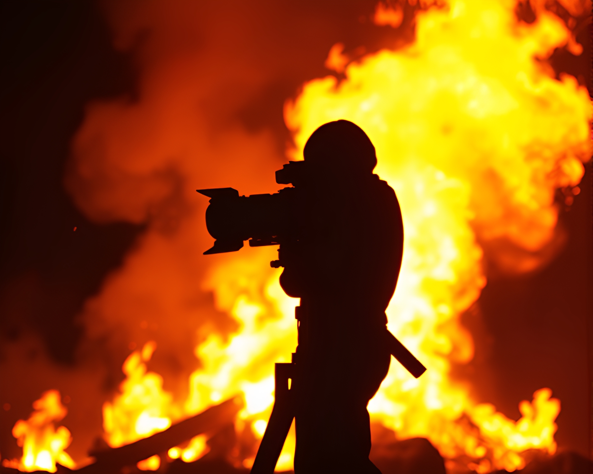 Camera Silhouette at Bonfire Glitch – free AI stock image