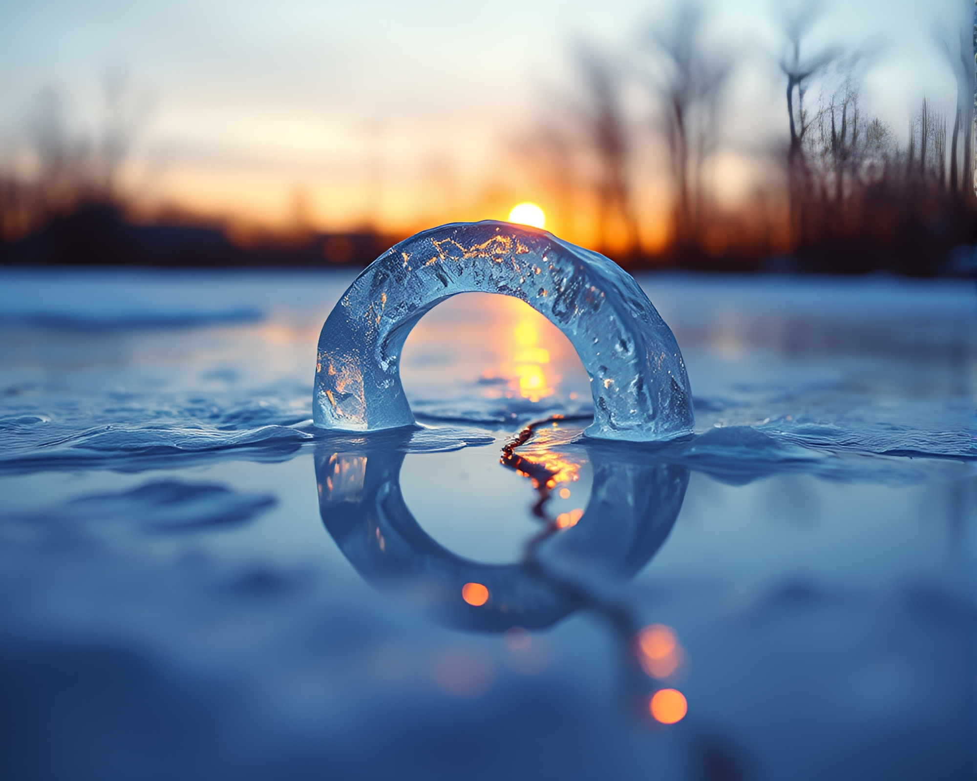 Ice Ring Reflection in Afternoon Glow – free AI stock image