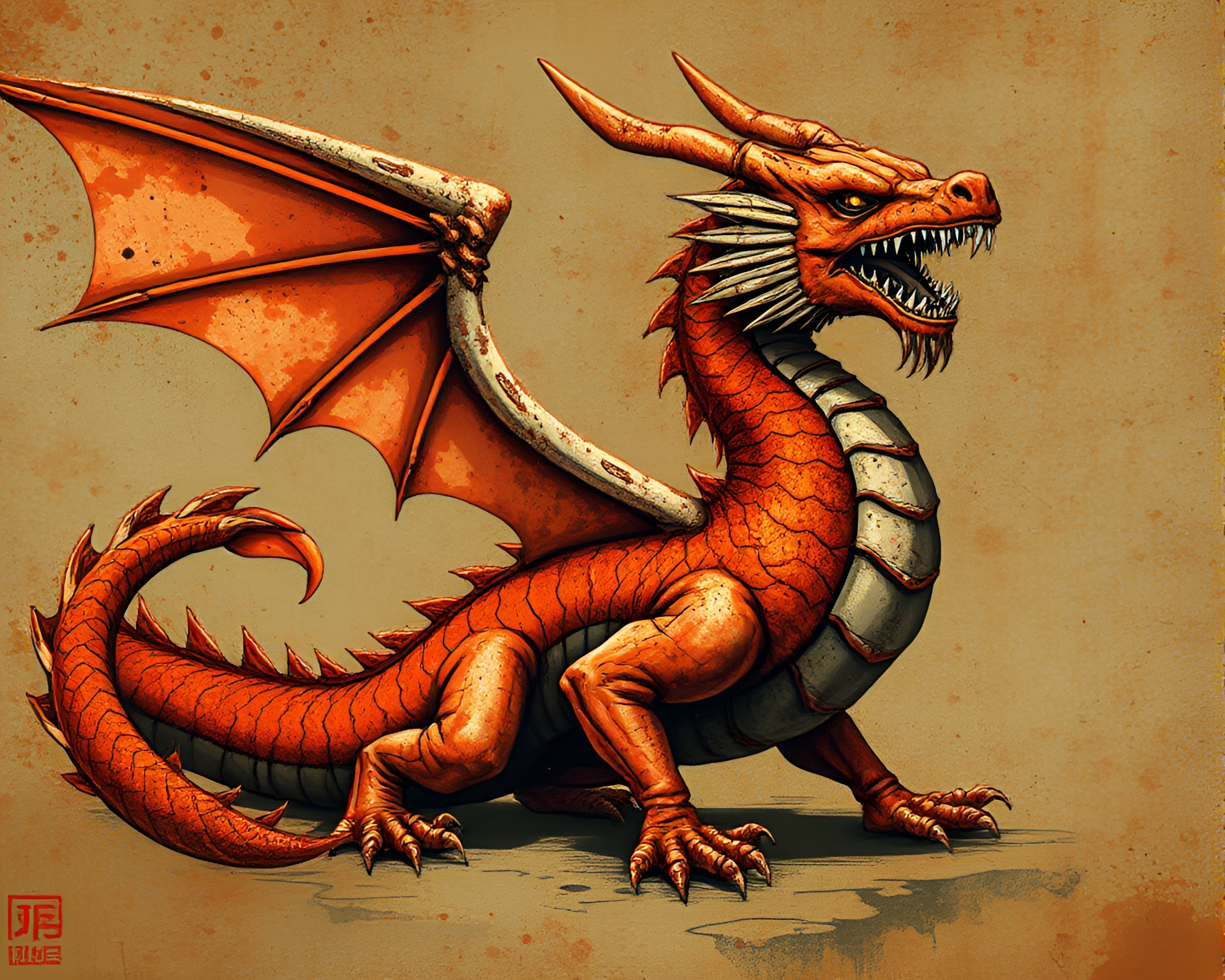 Rusted Dragon Guardian in Analagous Glow – free AI stock image