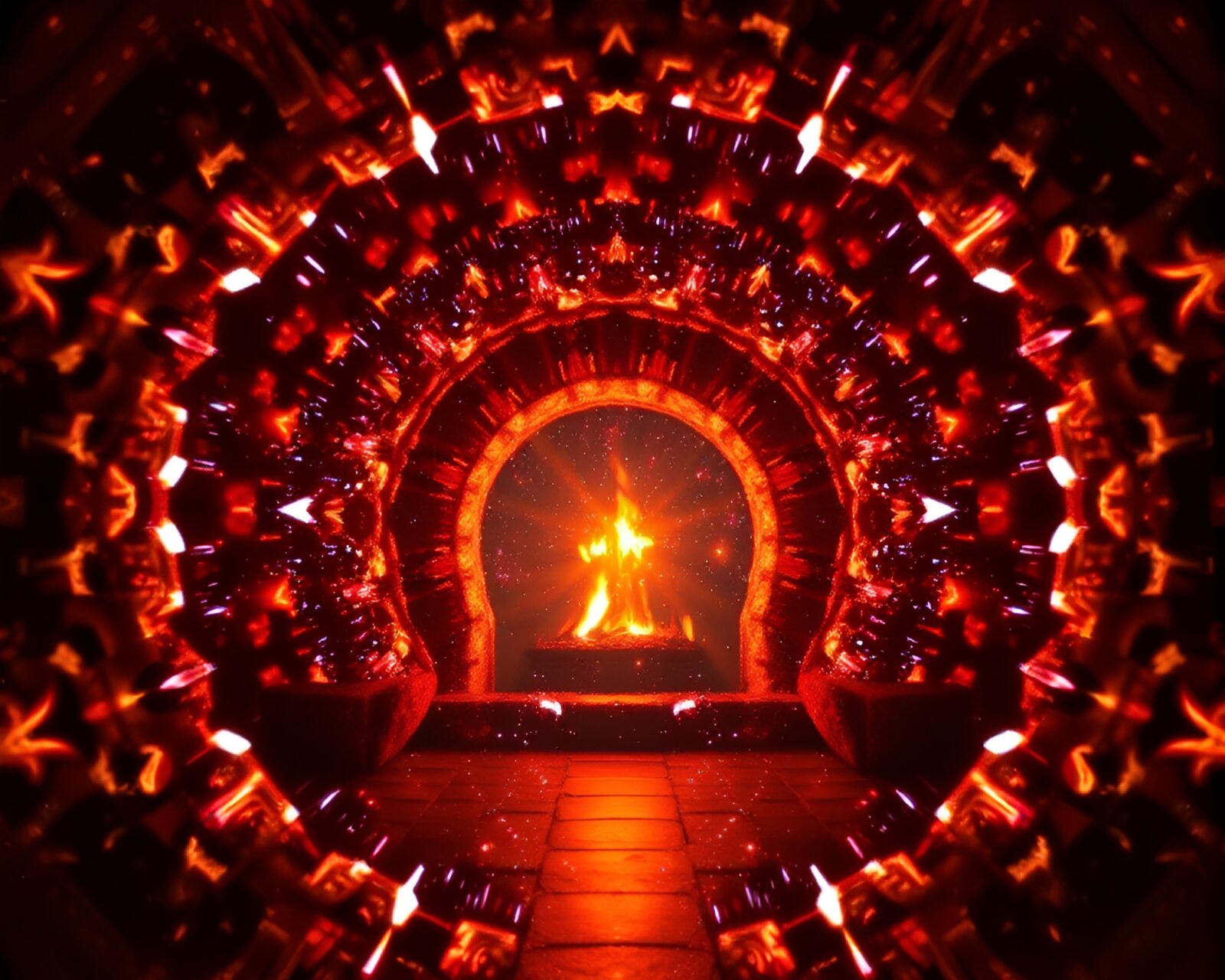 Fiery fireplace illuminating a mesmerizing multiverse portal