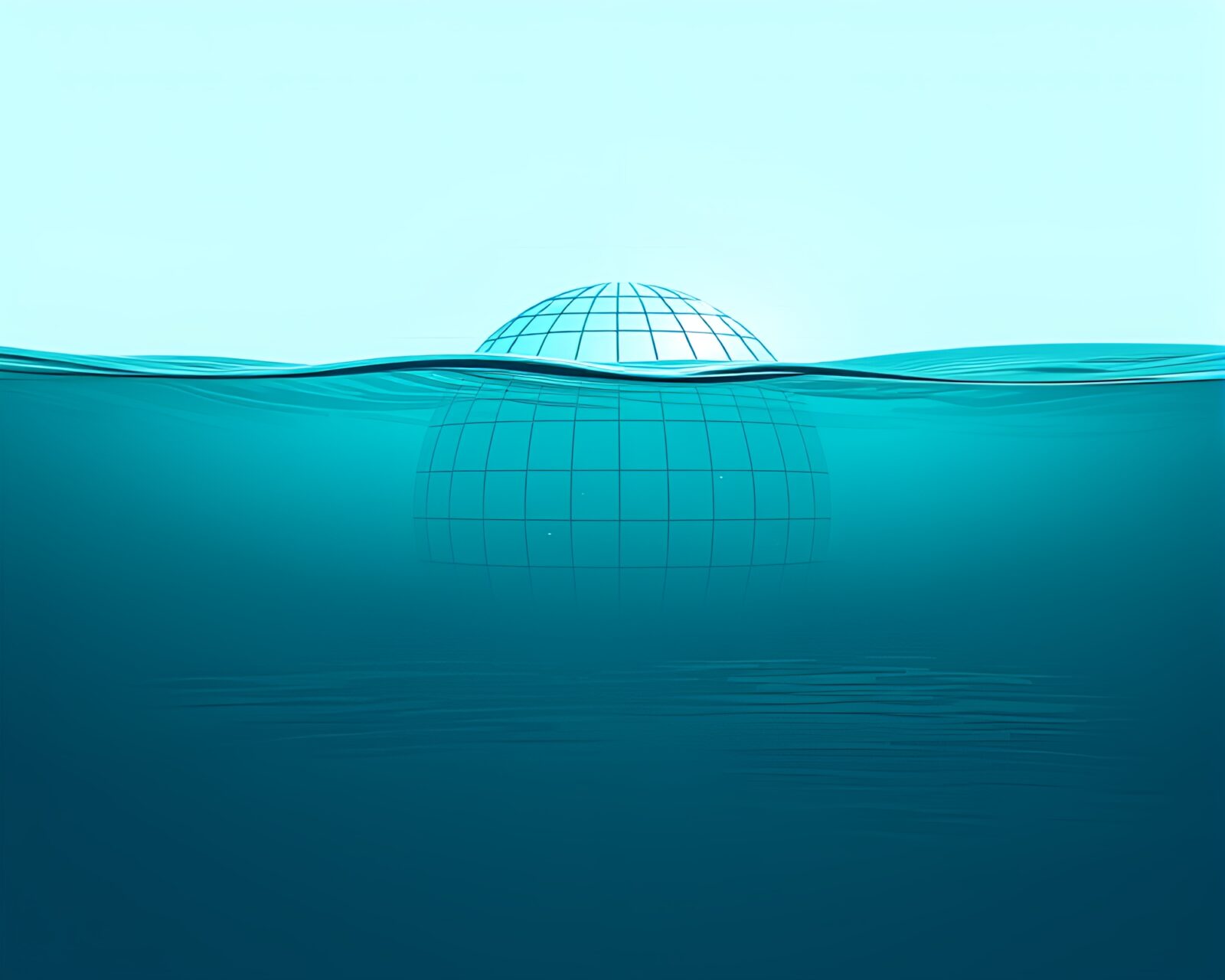 Silhouette illustration of underwater dome against calm turquoise backdrop