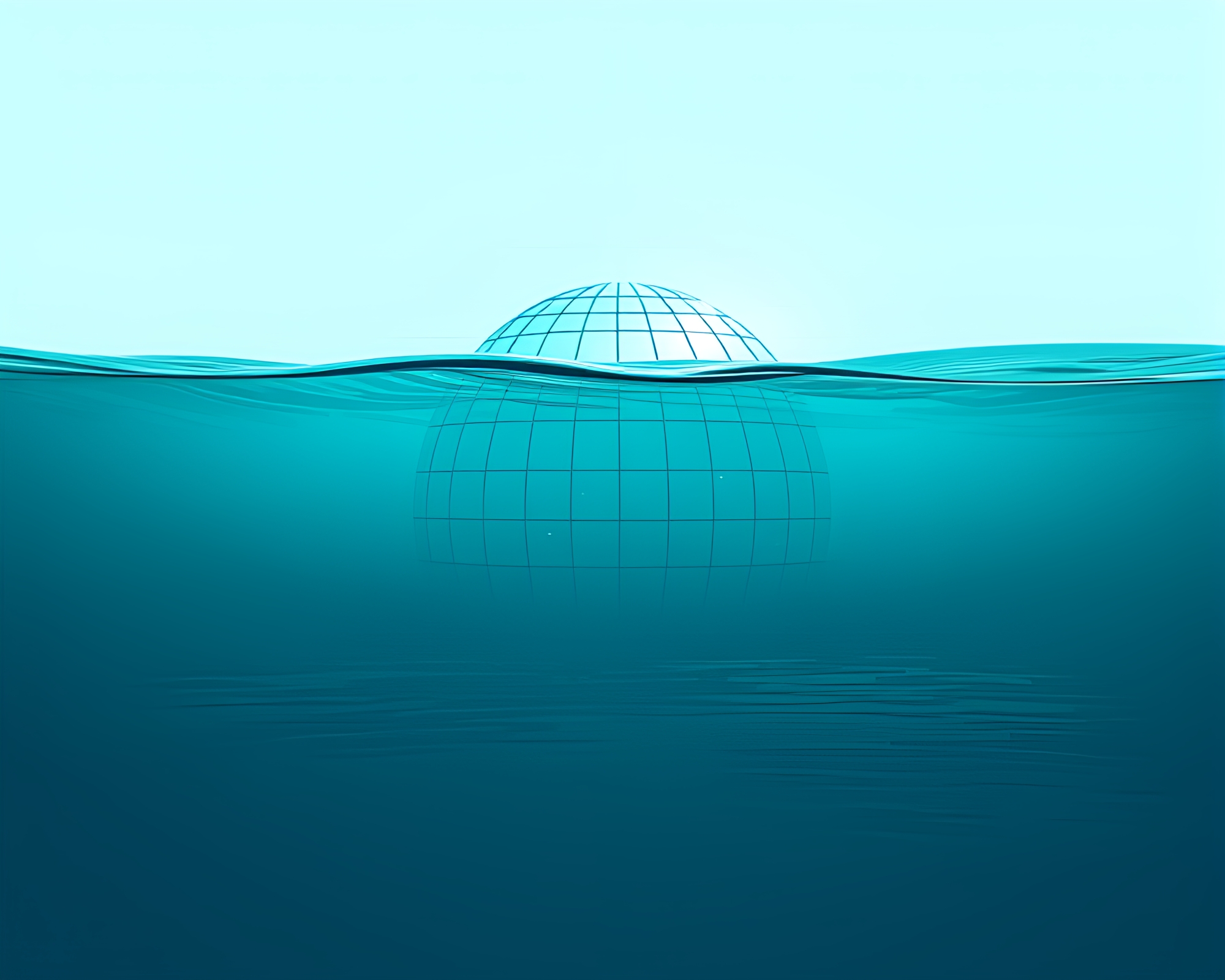 Turquoise Underwater Dome: Silhouette Illustration Composition – free AI stock image