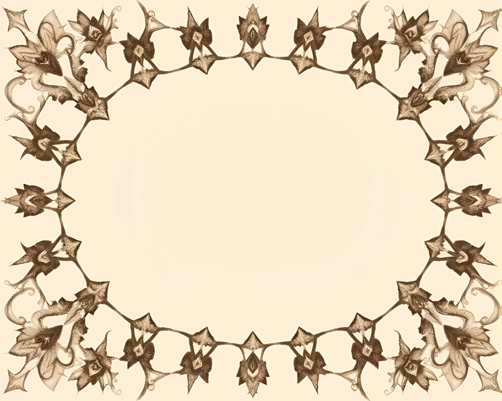 Detailed pencil sketch of kaleidoscope pattern in sepia tones