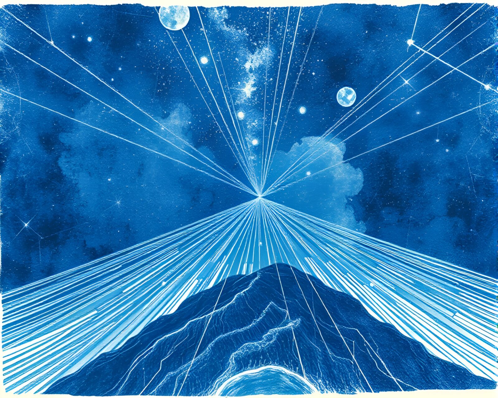 A surreal illustration of astral projection in a steel-blue world