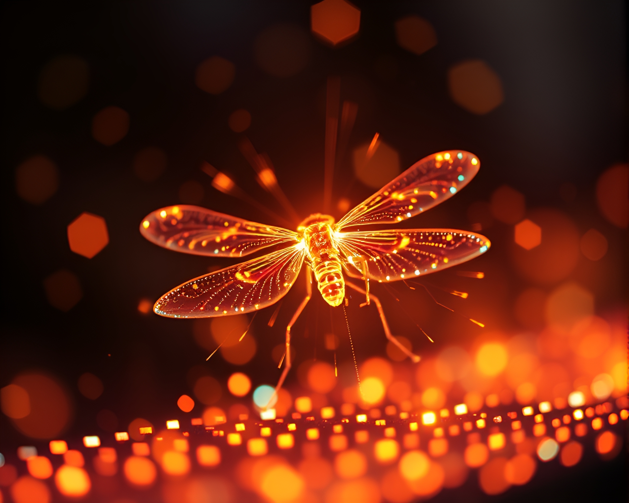 Quantum Computer Data Visualization with Firefly Luminescence – free AI stock image