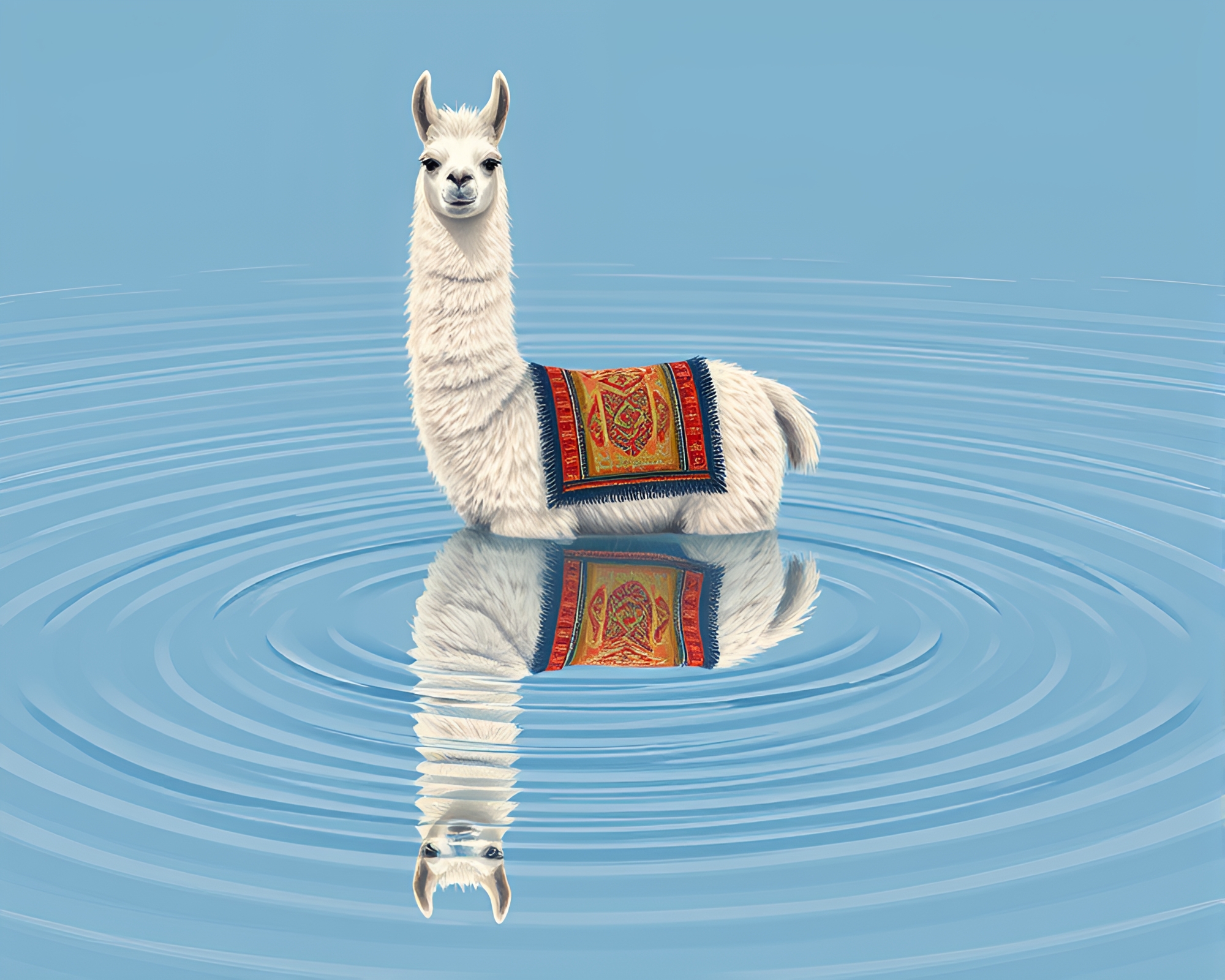 Llama Prism Reflection with Water Ripples Fashion Illustration – free AI stock image