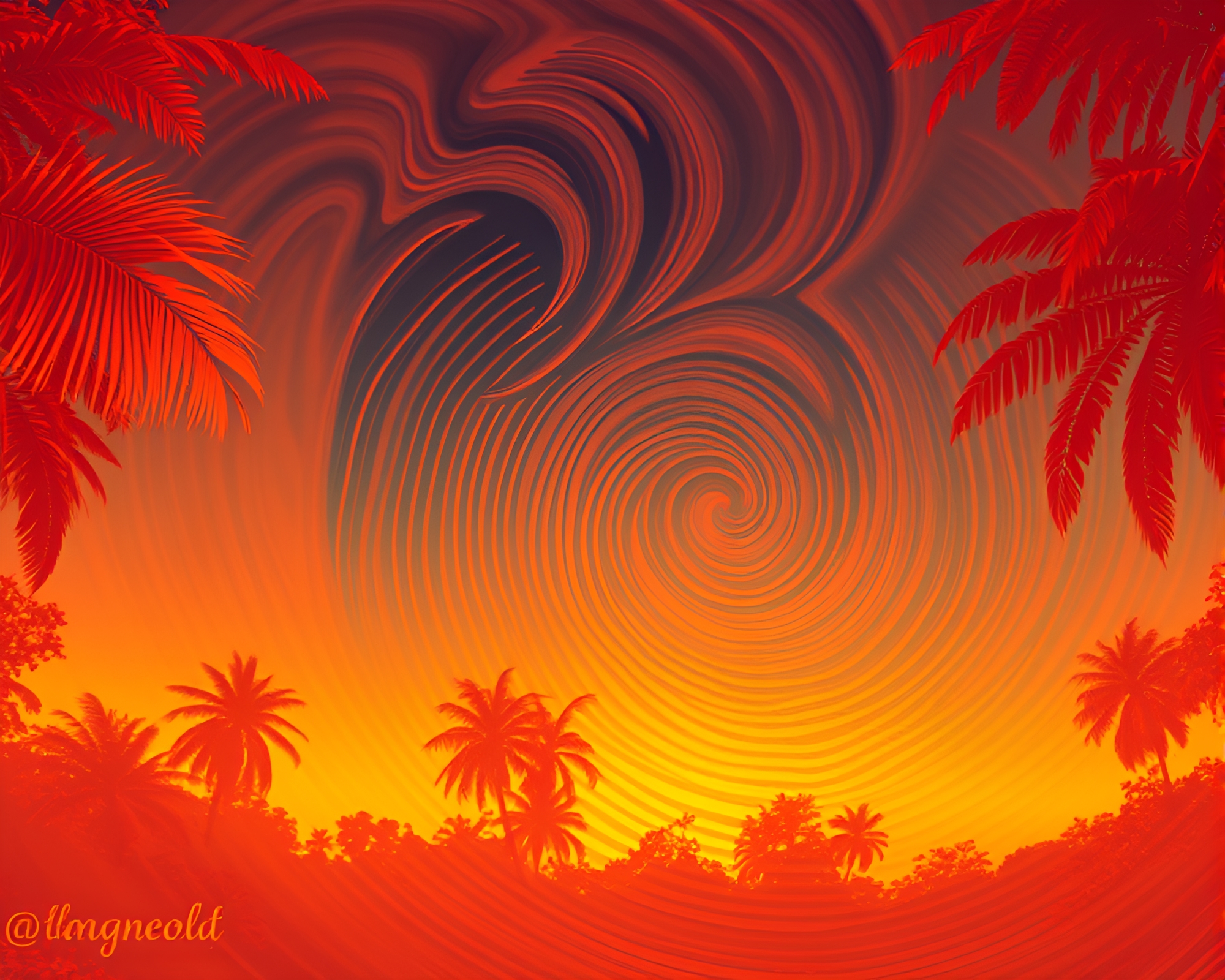 Jungle Sunset Through Thermal Fingerprint Lens – free AI stock image
