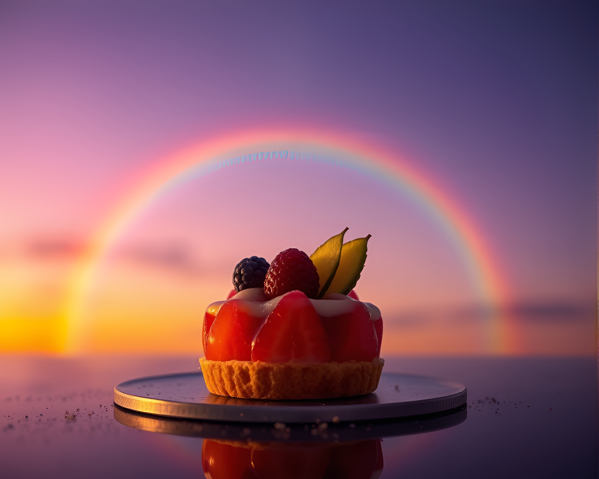 Twilight Rainbow Refraction over Fruit Tart – free AI stock image