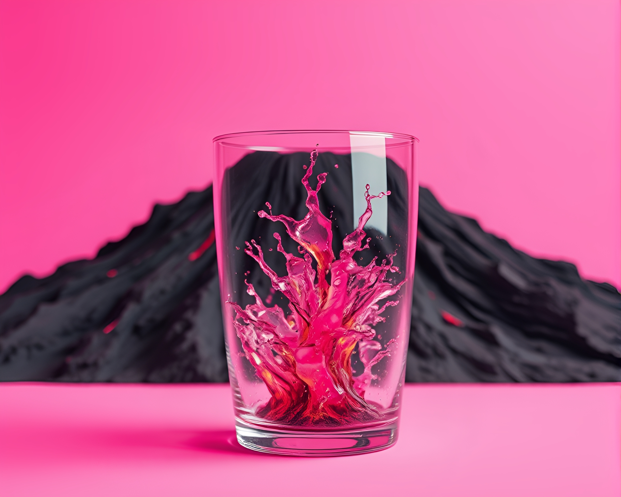 Majestic volcanic eruption through distorted glass – free AI stock image