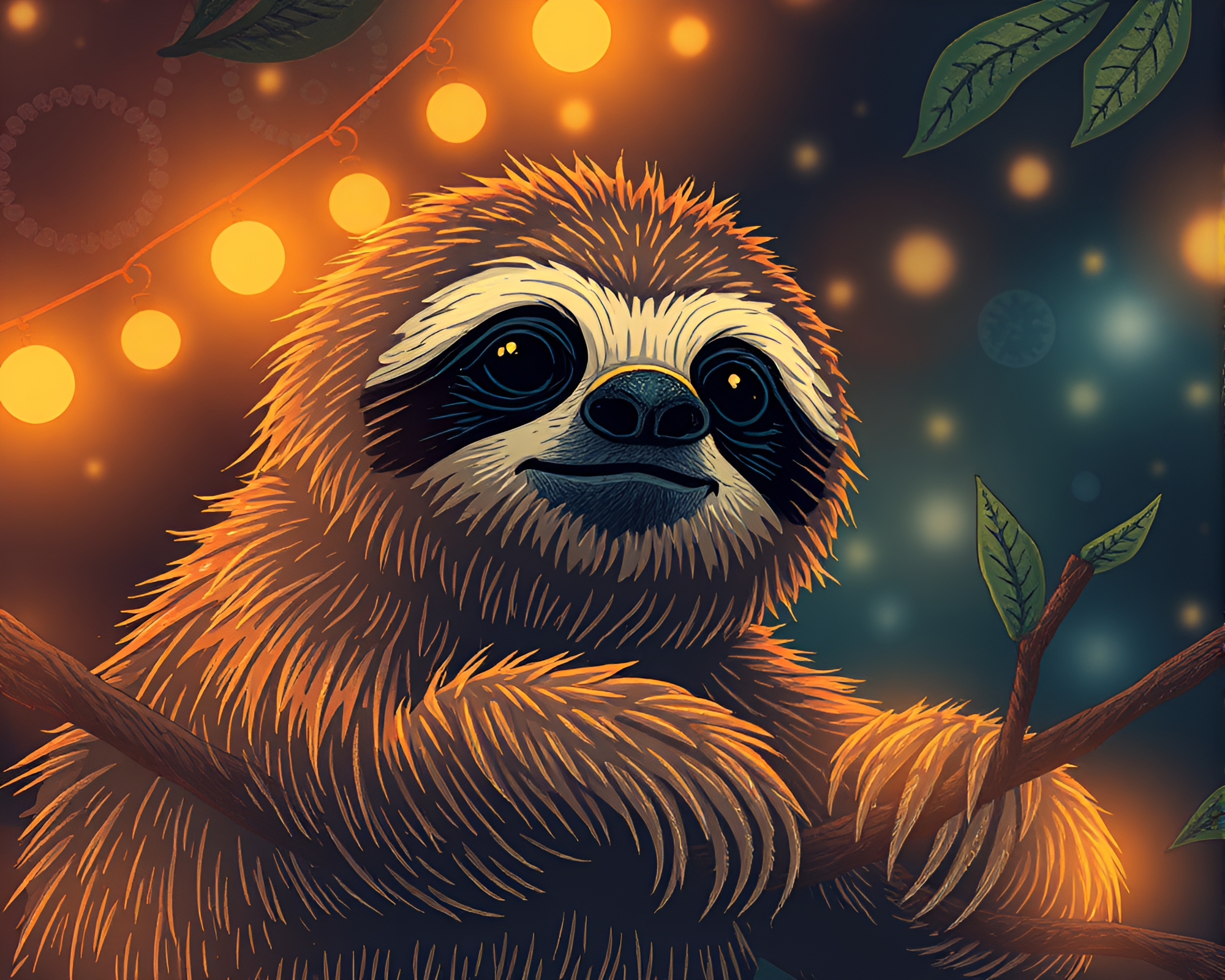 Sloth Stitched Pattern with Light Leaks Editorial Illustration – free AI stock image